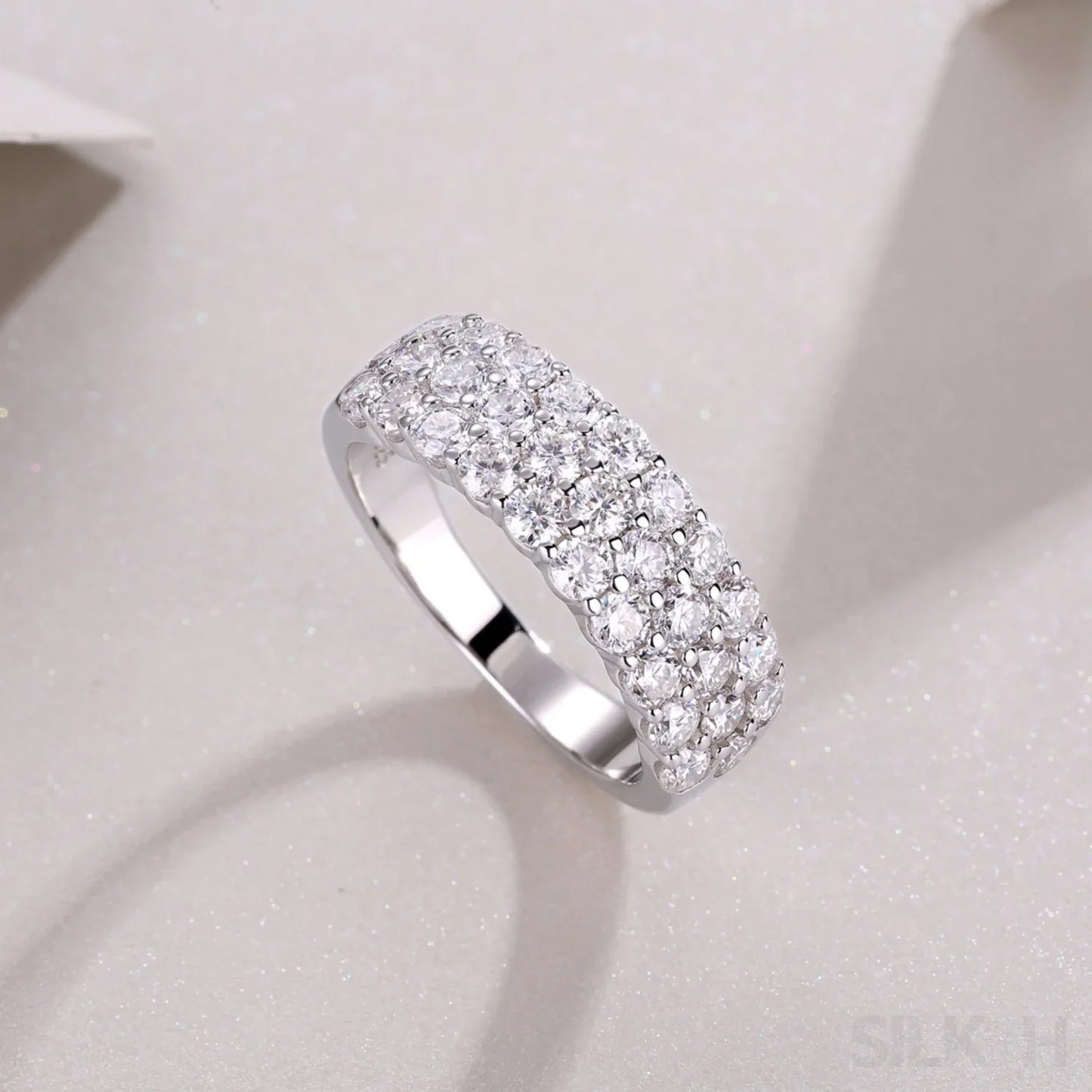 1.8 Carat Moissanite Sterling Silver Pave Triple Row Ring Amaya - Sassygrove
