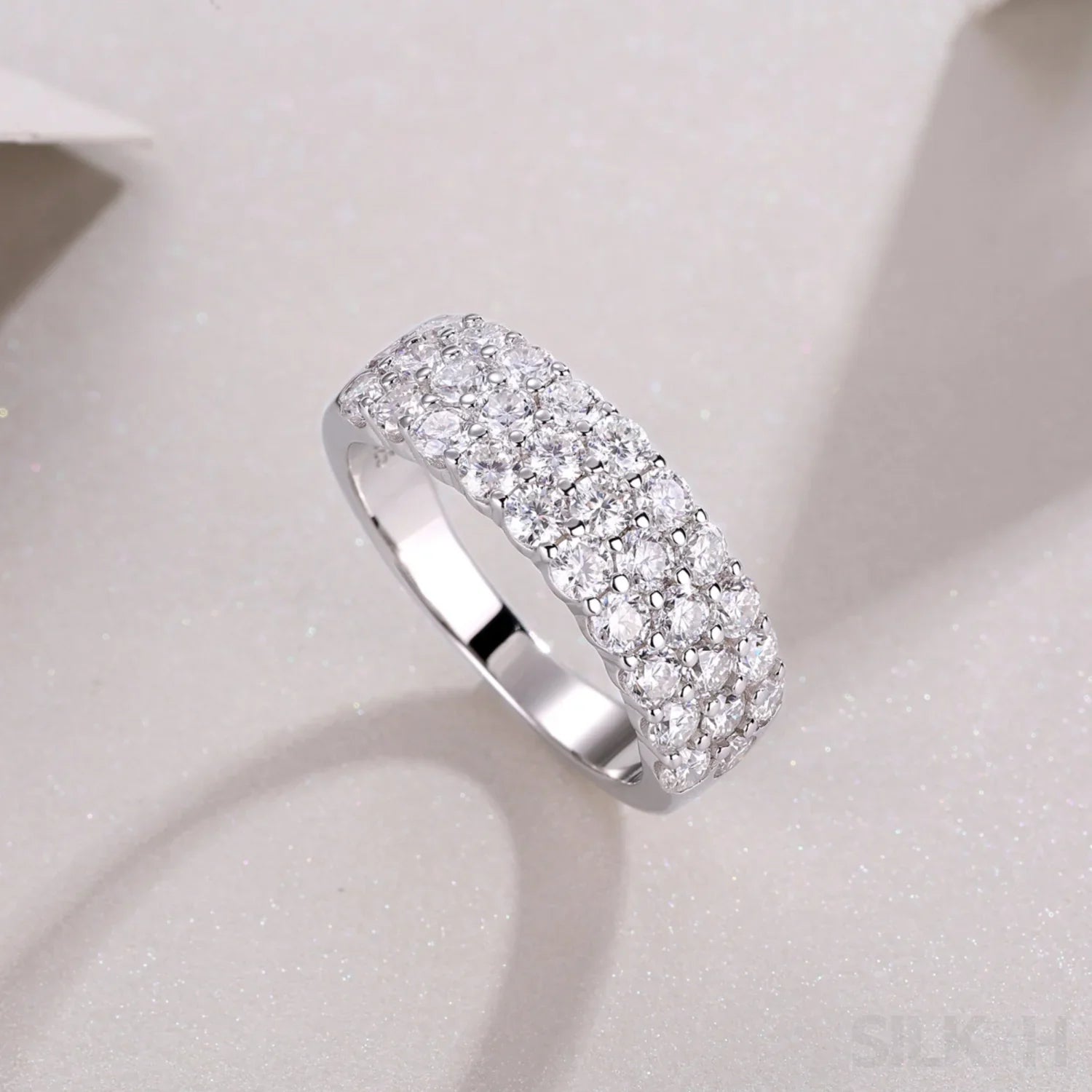 1.8 Carat Moissanite Sterling Silver Pave Triple Row Ring Amaya - Sassygrove