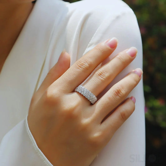 1.8 Carat Moissanite Sterling Silver Pave Triple Row Ring Amaya - Sassygrove