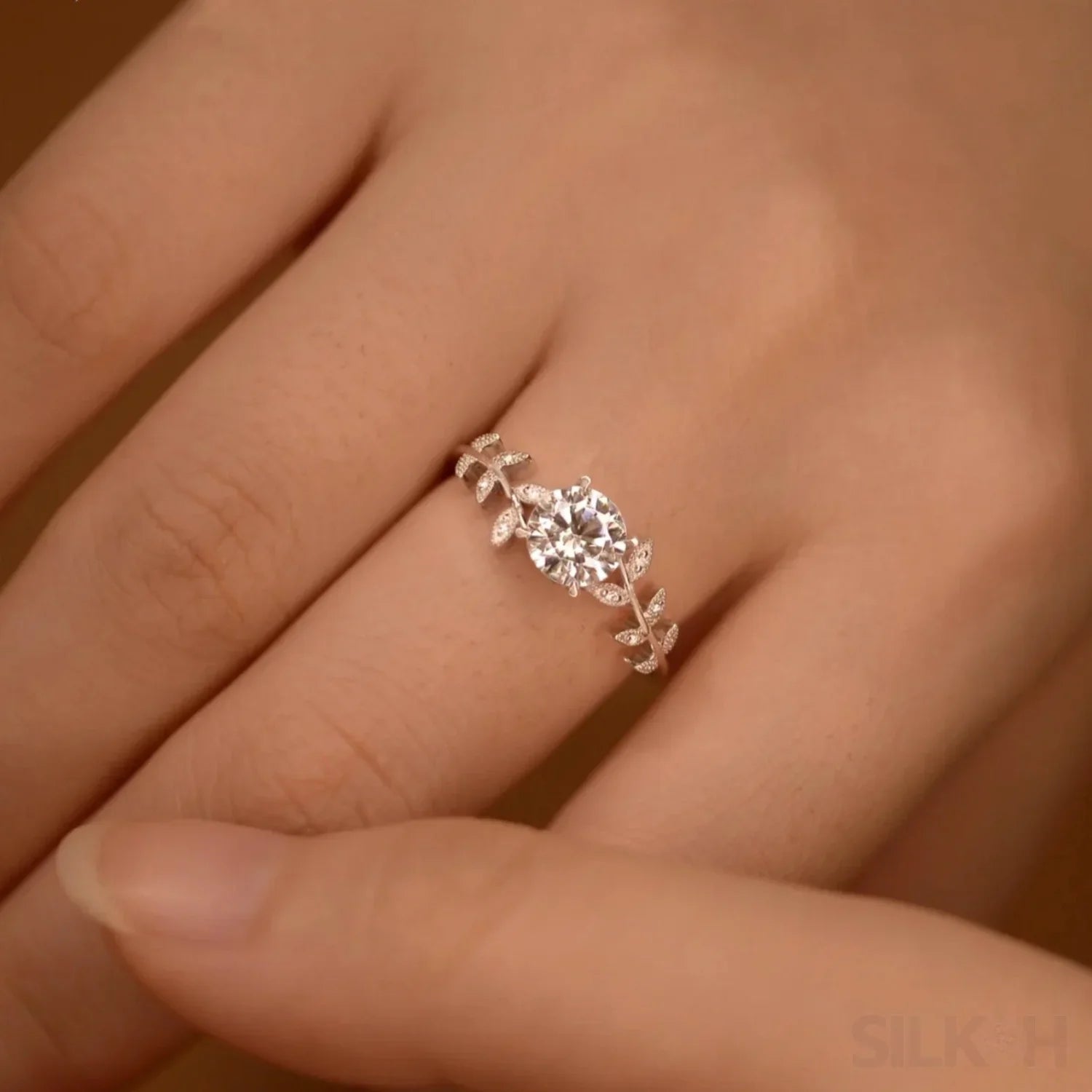 1 Carat Moissanite Sterling Silver Leaf Engagement Ring Ayla - Sassygrove