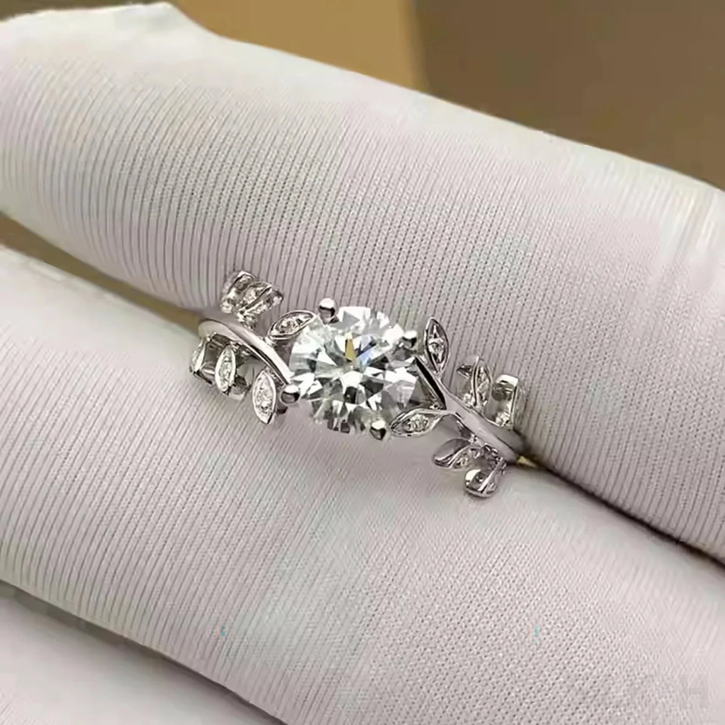 1 Carat Moissanite Sterling Silver Leaf Engagement Ring Ayla - Sassygrove