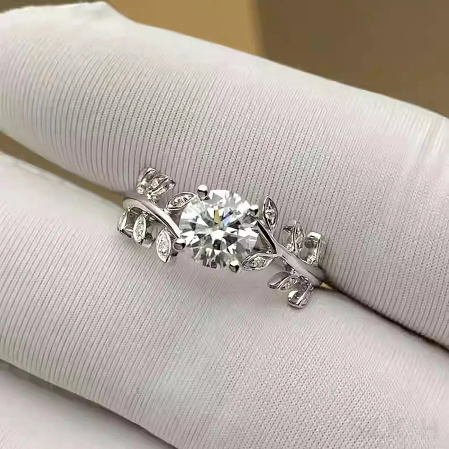 1 Carat Moissanite Sterling Silver Leaf Engagement Ring Ayla - Sassygrove