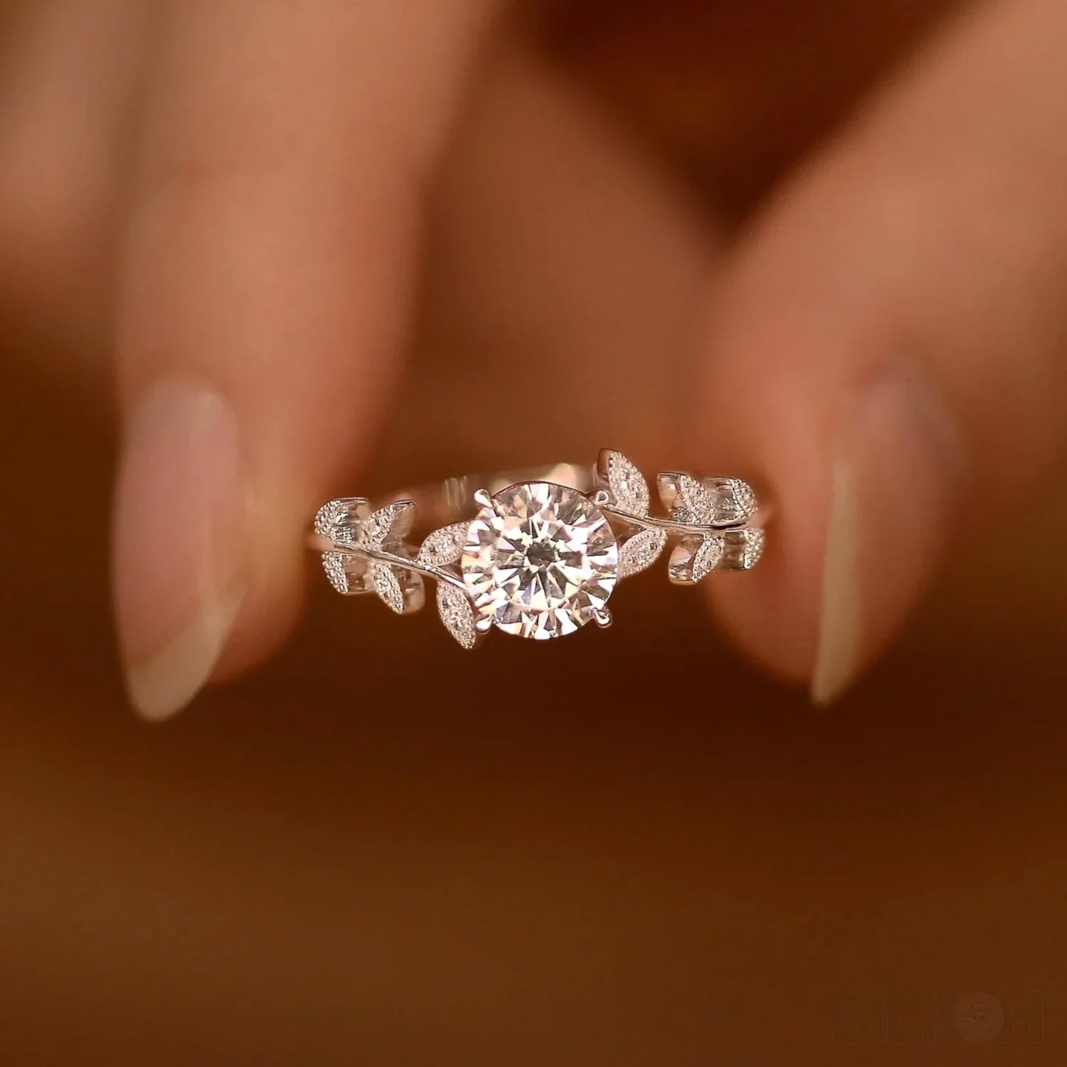 1 Carat Moissanite Sterling Silver Leaf Engagement Ring Ayla - Sassygrove