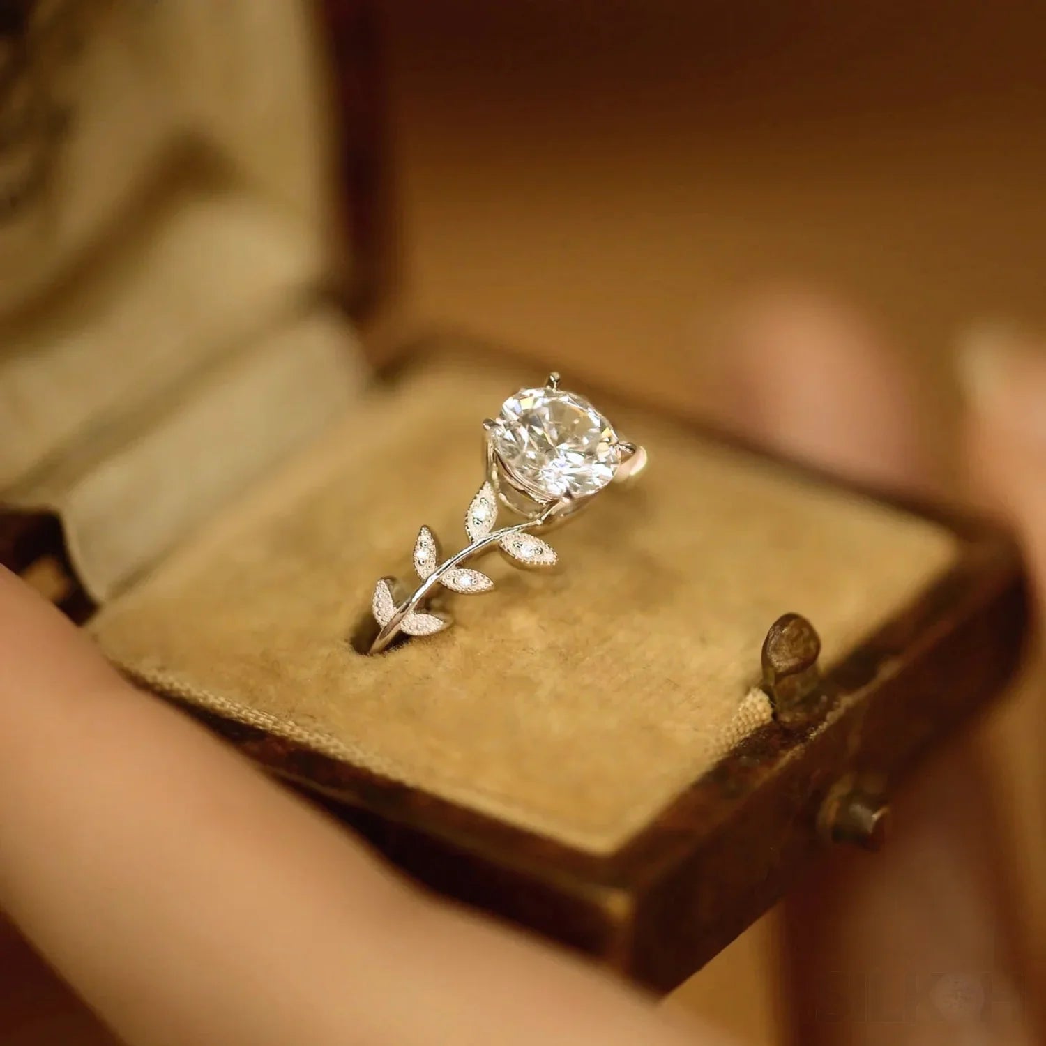 1 Carat Moissanite Sterling Silver Leaf Engagement Ring Ayla - Sassygrove