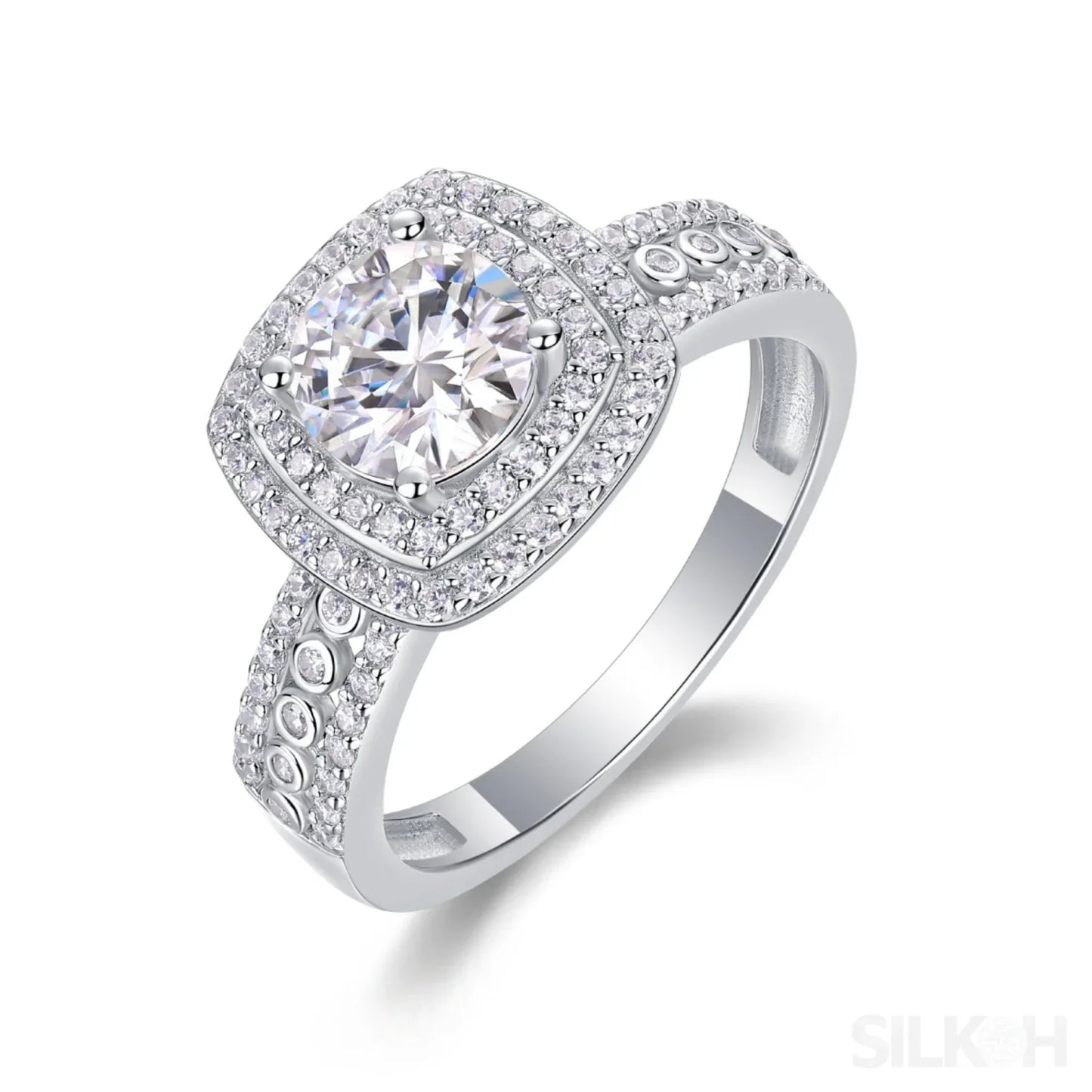 1 Carat Round Cut Moissanite Sterling Silver Halo Engagement Ring Alani - Sassygrove