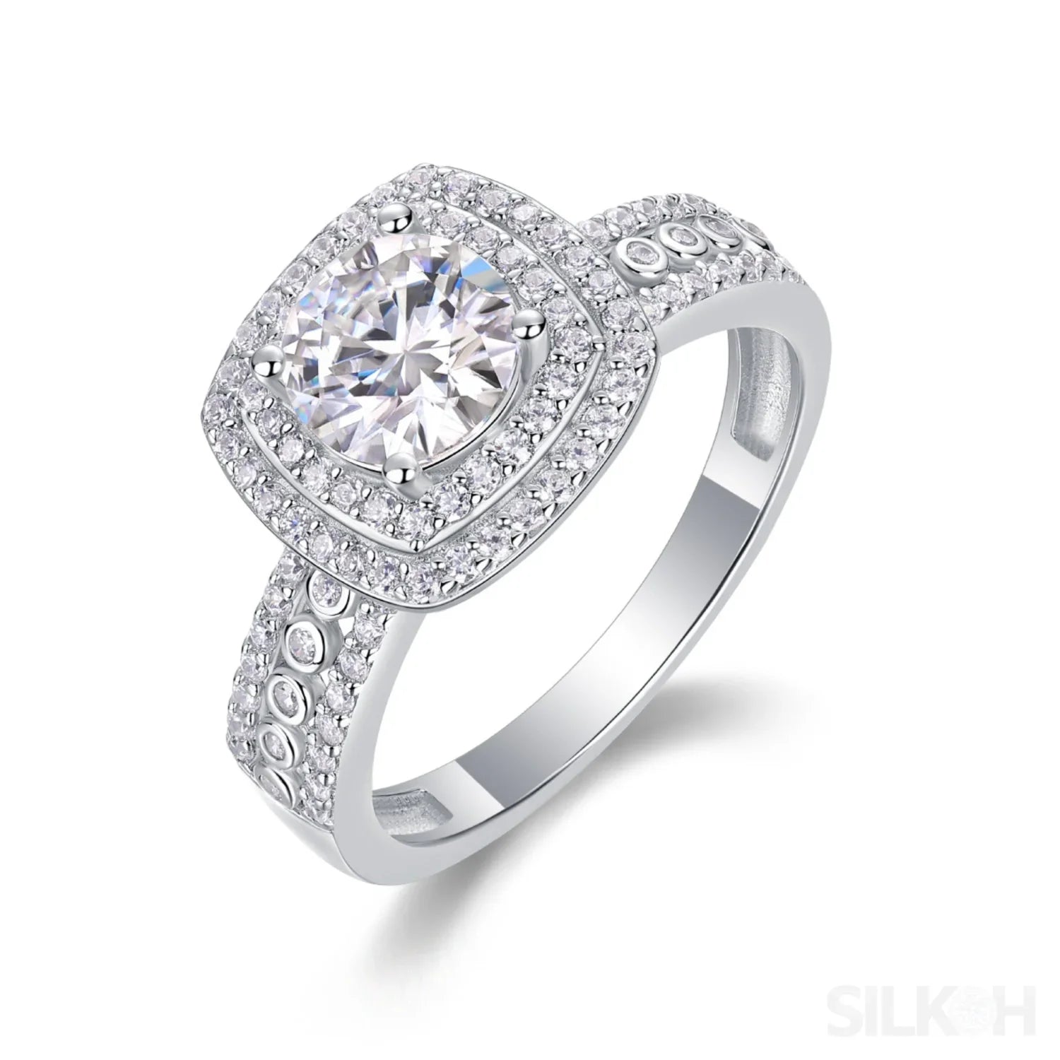 1 Carat Round Cut Moissanite Sterling Silver Halo Engagement Ring Alani - Sassygrove