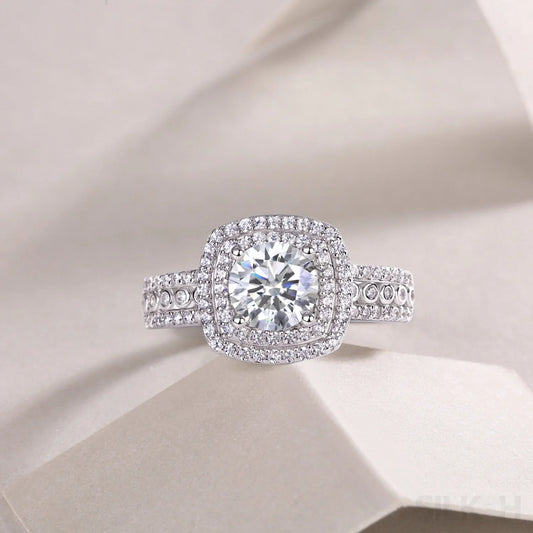 1 Carat Round Cut Moissanite Sterling Silver Halo Engagement Ring Alani - Sassygrove