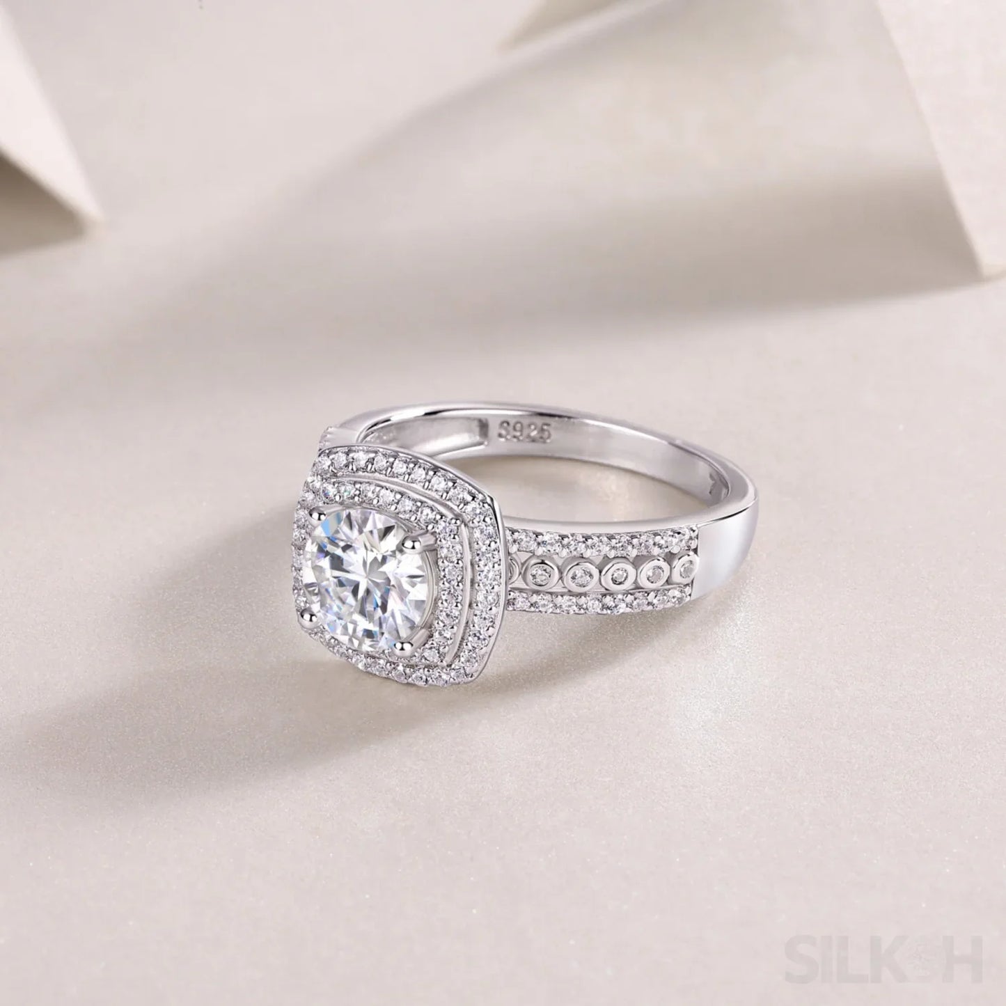 1 Carat Round Cut Moissanite Sterling Silver Halo Engagement Ring Alani - Sassygrove