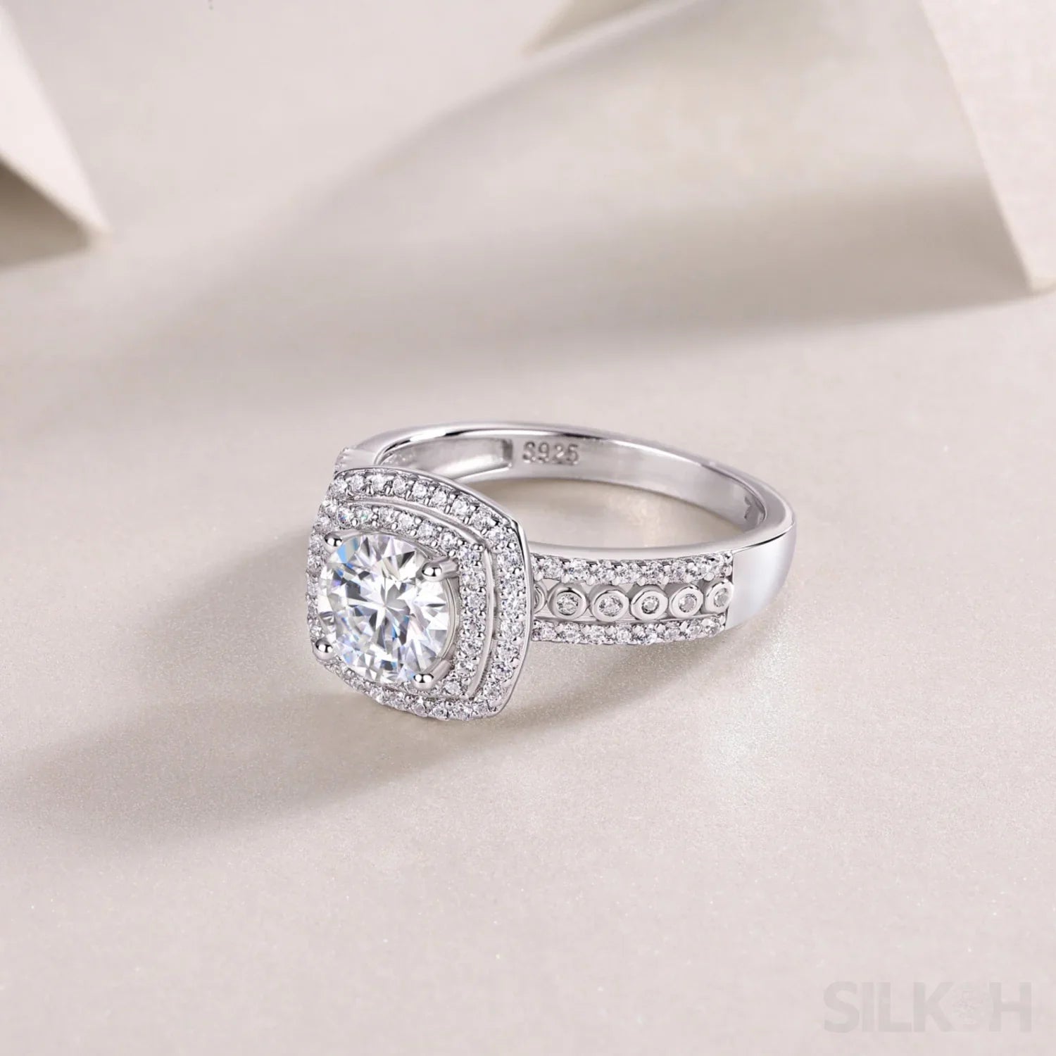 1 Carat Round Cut Moissanite Sterling Silver Halo Engagement Ring Alani - Sassygrove