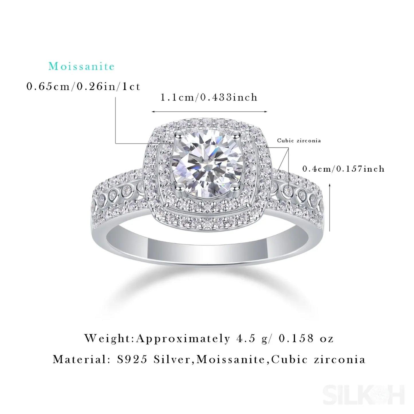 1 Carat Round Cut Moissanite Sterling Silver Halo Engagement Ring Alani - Sassygrove