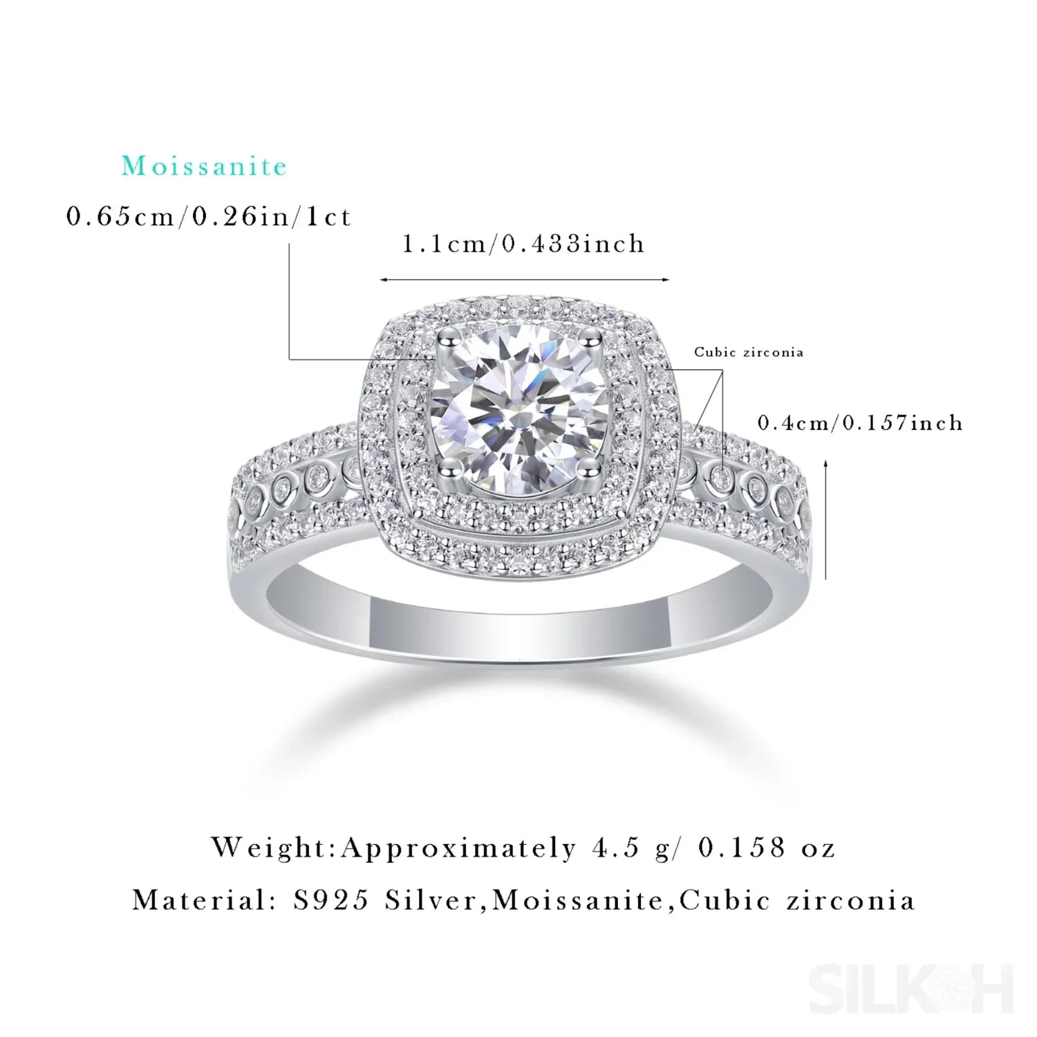1 Carat Round Cut Moissanite Sterling Silver Halo Engagement Ring Alani - Sassygrove