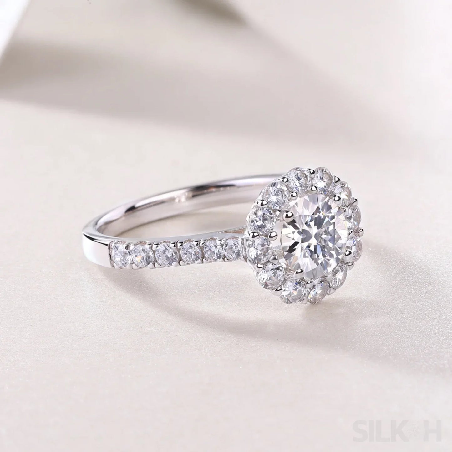 1 Ct Moissanite Sterling Silver Round Cut Halo Engagment Ring Ariella - Sassygrove