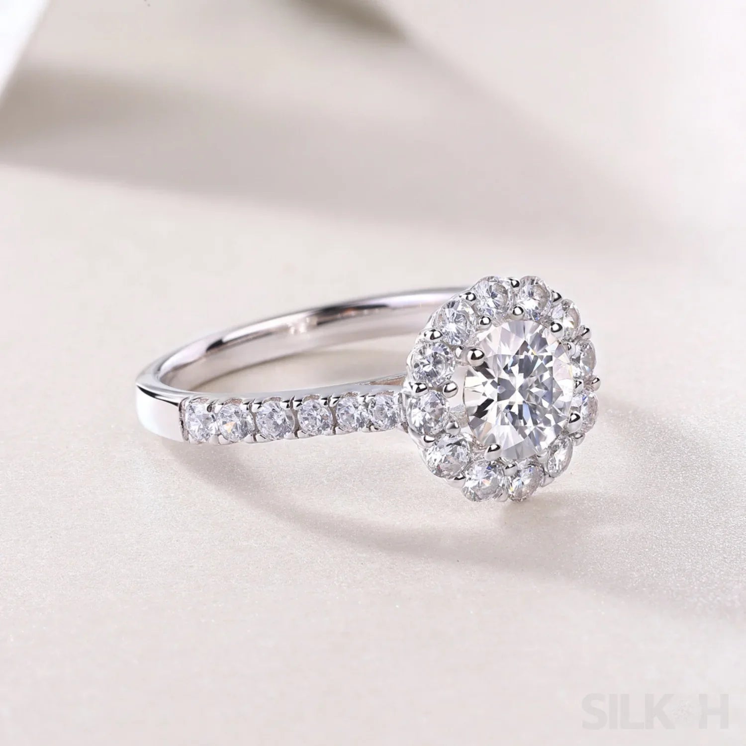 1 Ct Moissanite Sterling Silver Round Cut Halo Engagment Ring Ariella - Sassygrove