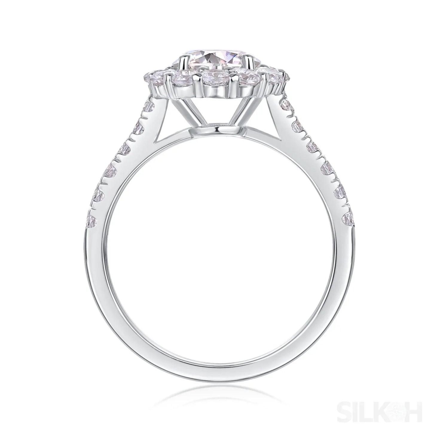 1 Ct Moissanite Sterling Silver Round Cut Halo Engagment Ring Ariella - Sassygrove