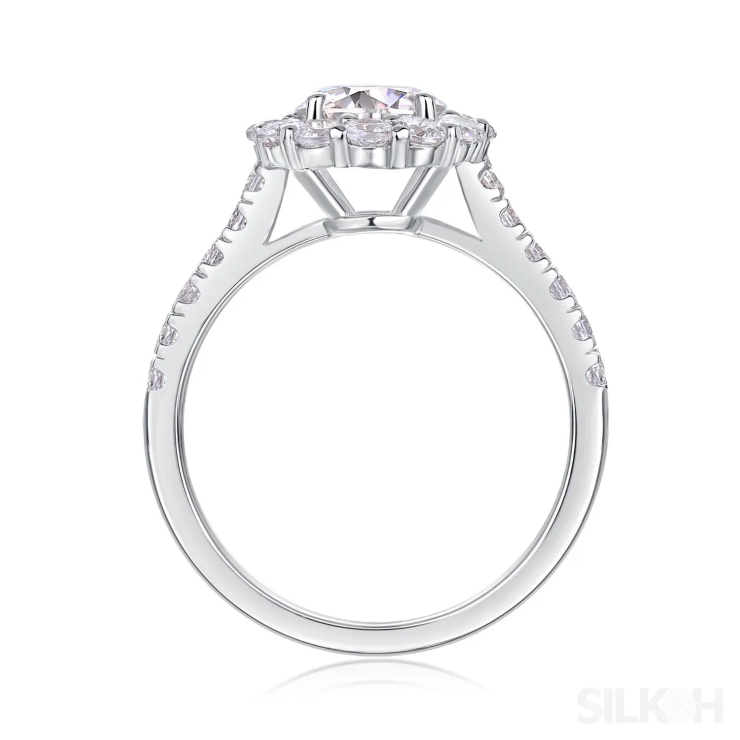 1 Ct Moissanite Sterling Silver Round Cut Halo Engagment Ring Ariella - Sassygrove