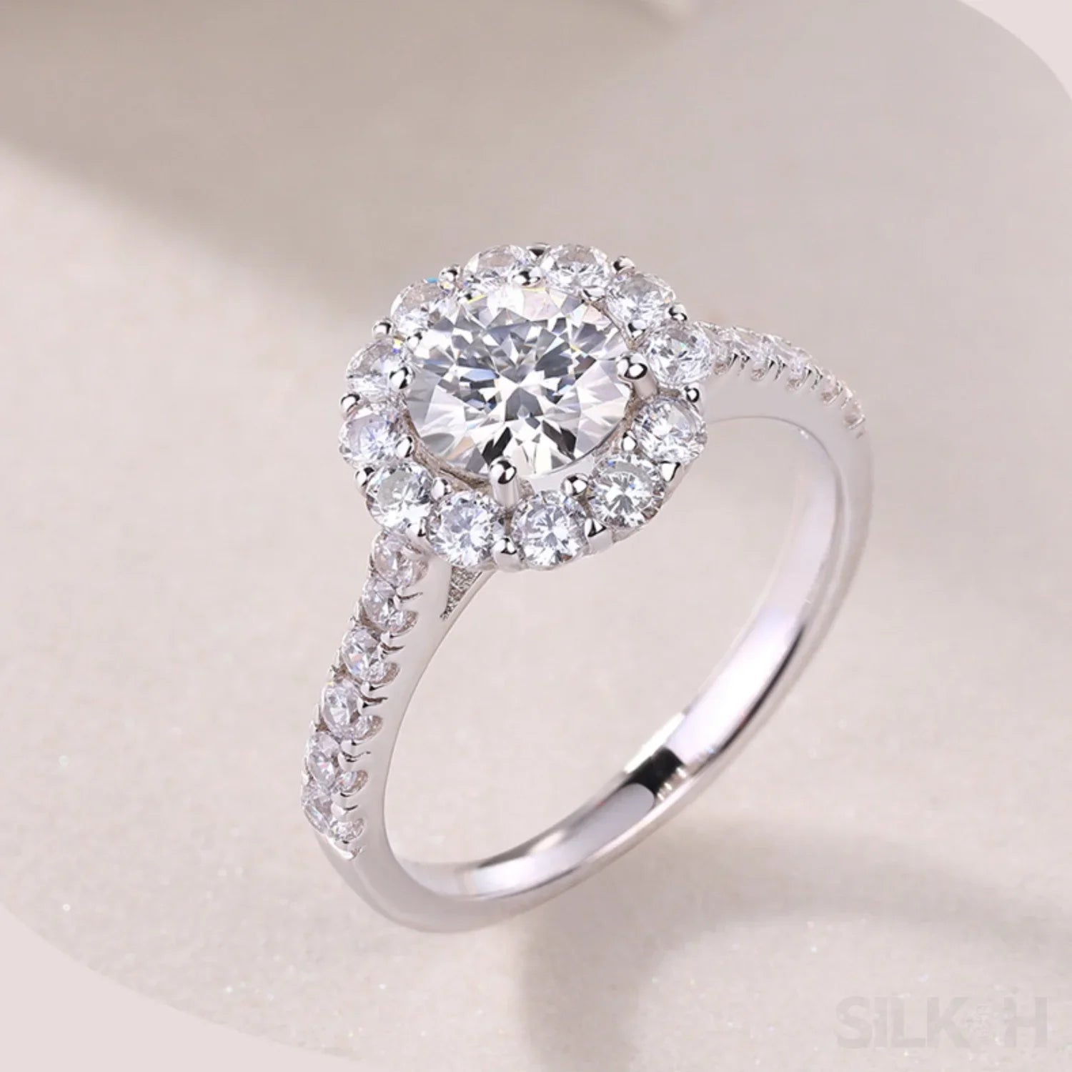 1 Ct Moissanite Sterling Silver Round Cut Halo Engagment Ring Ariella - Sassygrove