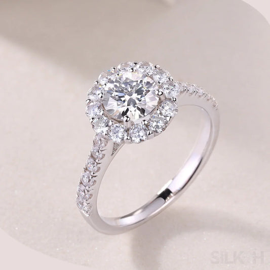 1 Ct Moissanite Sterling Silver Round Cut Halo Engagment Ring Ariella - Sassygrove