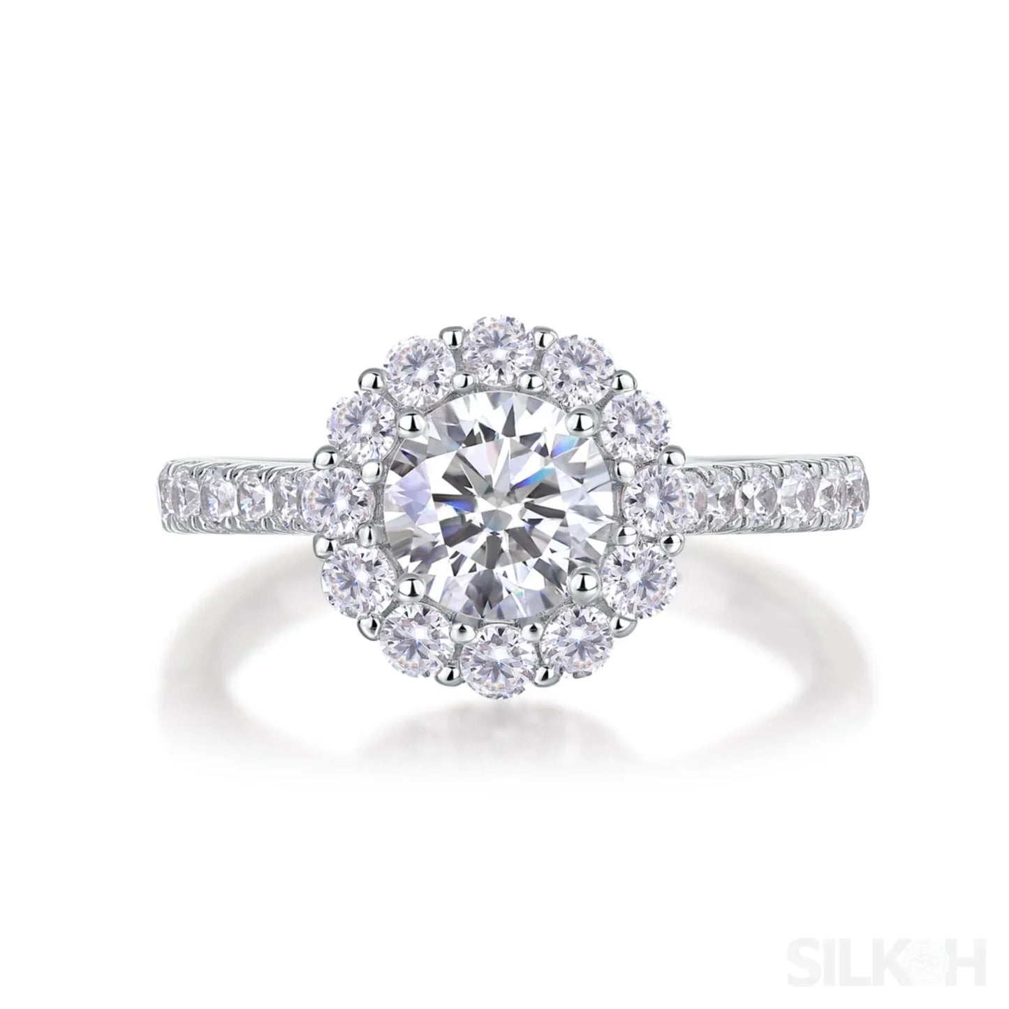 1 Ct Moissanite Sterling Silver Round Cut Halo Engagment Ring Ariella - Sassygrove