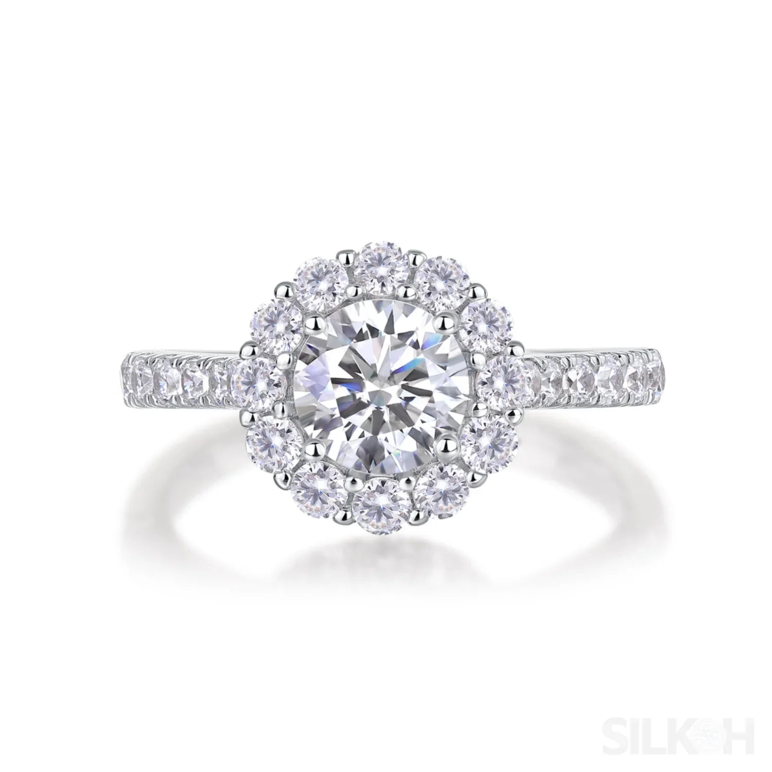 1 Ct Moissanite Sterling Silver Round Cut Halo Engagment Ring Ariella - Sassygrove