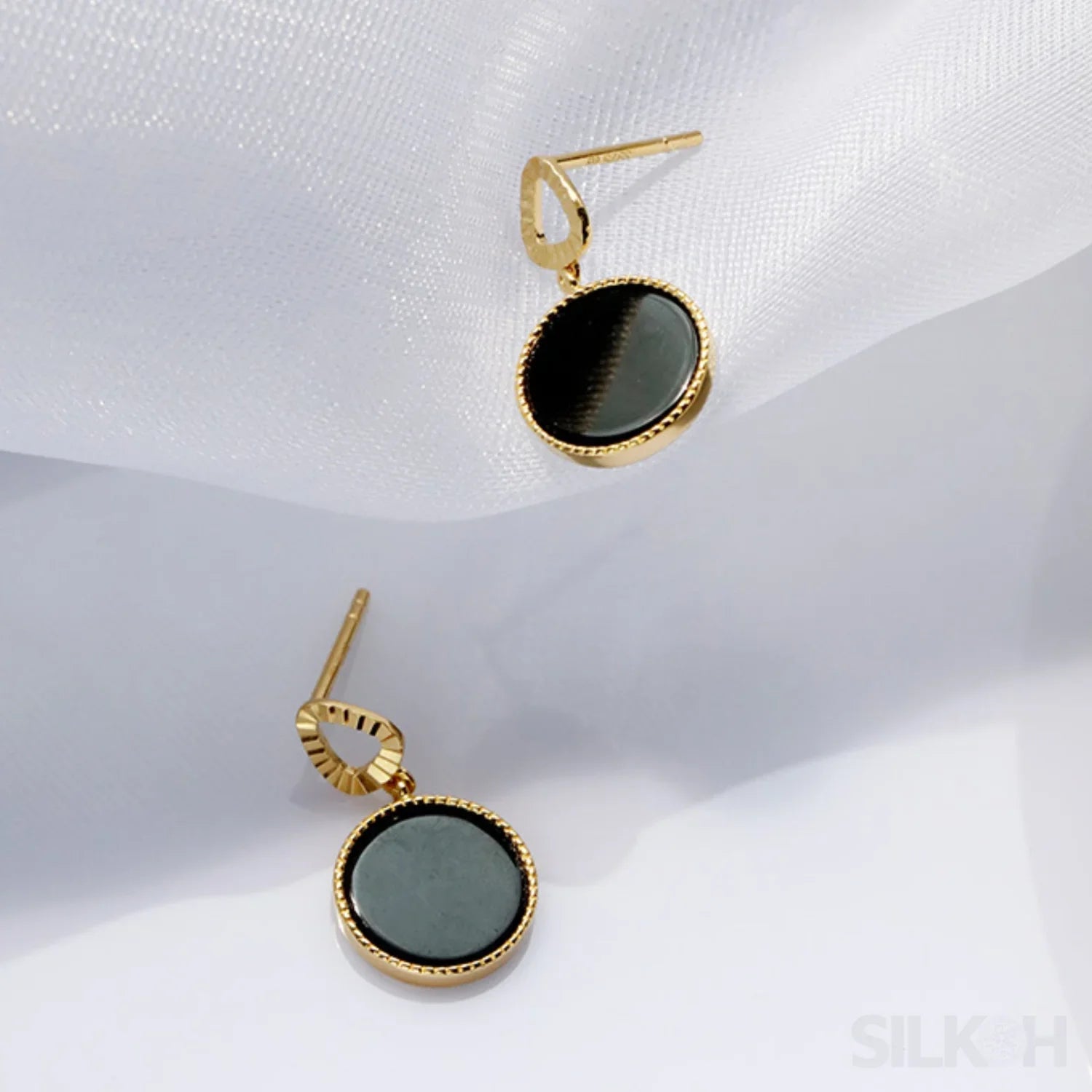 14K Gold Plated Sterling Silver Agate Inlaid Stud Earrings Alani - Sassygrove