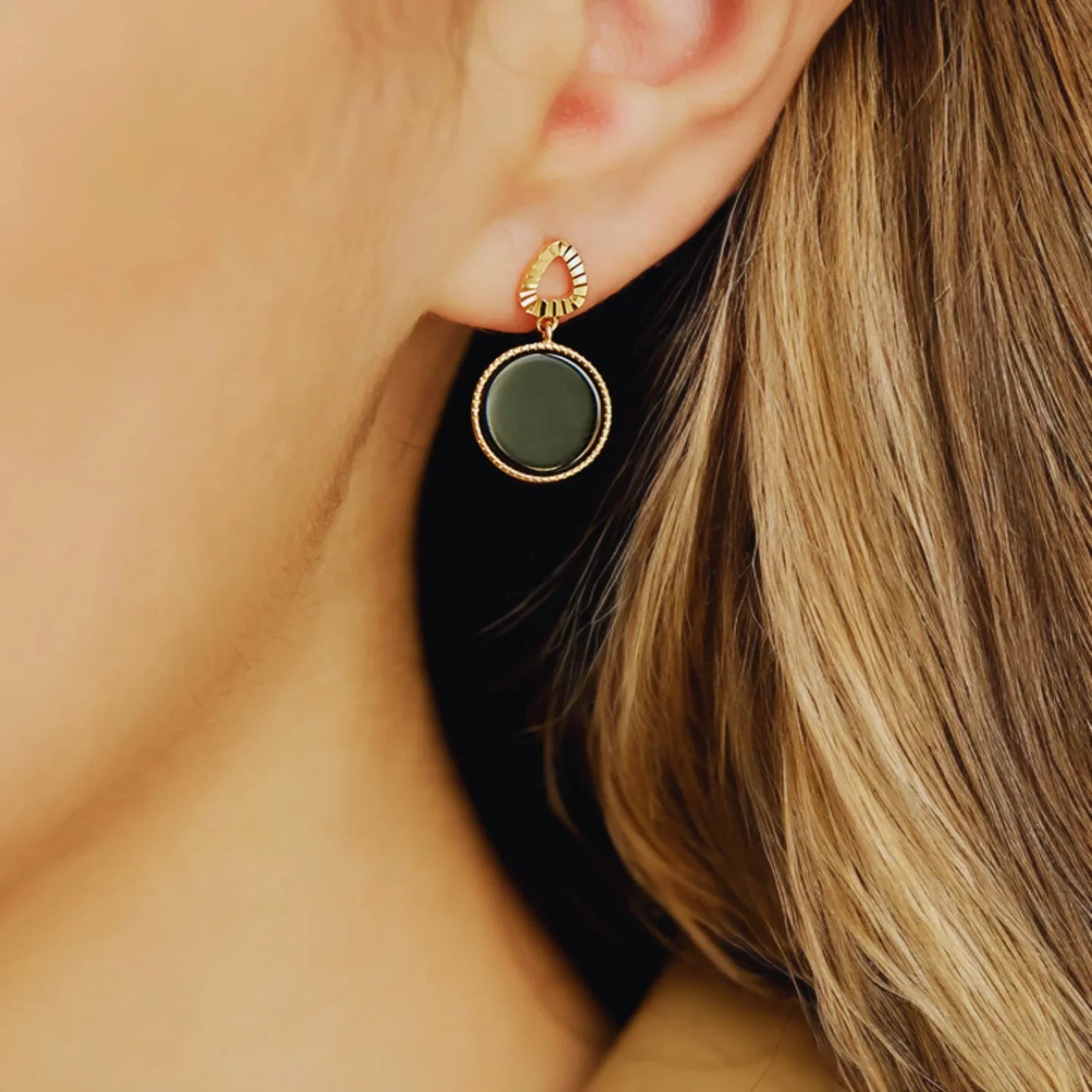 14K Gold Plated Sterling Silver Agate Inlaid Stud Earrings Alani - Sassygrove