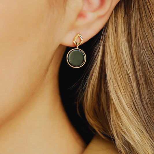 14K Gold Plated Sterling Silver Agate Inlaid Stud Earrings Alani - Sassygrove