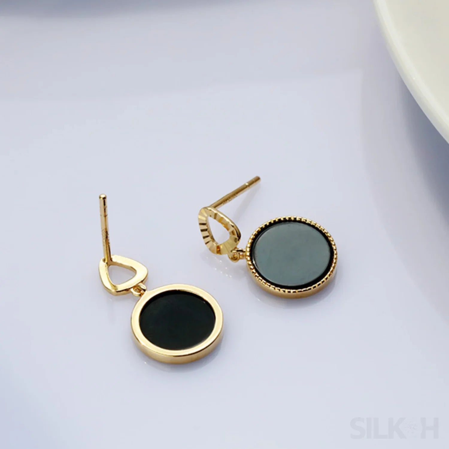 14K Gold Plated Sterling Silver Agate Inlaid Stud Earrings Alani - Sassygrove