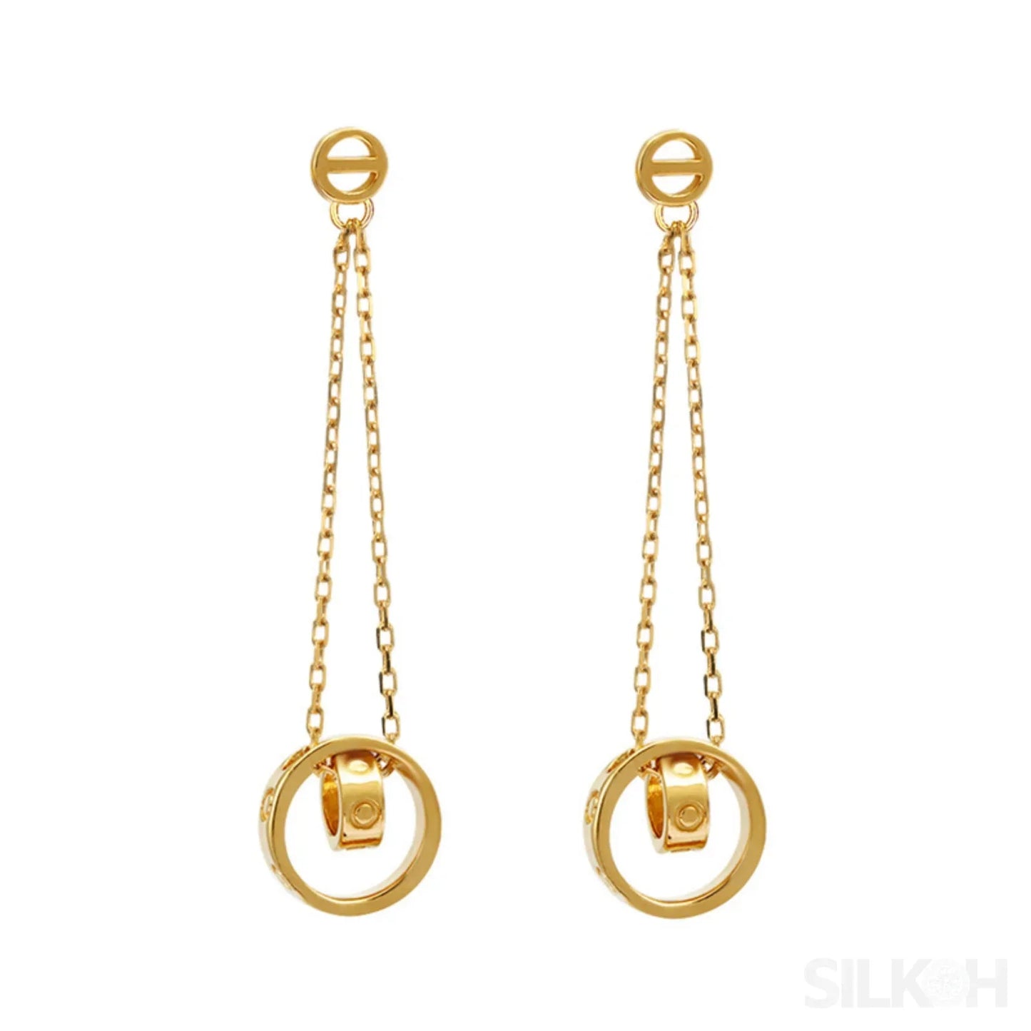 14K Gold Plated Sterling Silver Long Circle Stud Earrings Aaliyah - Sassygrove