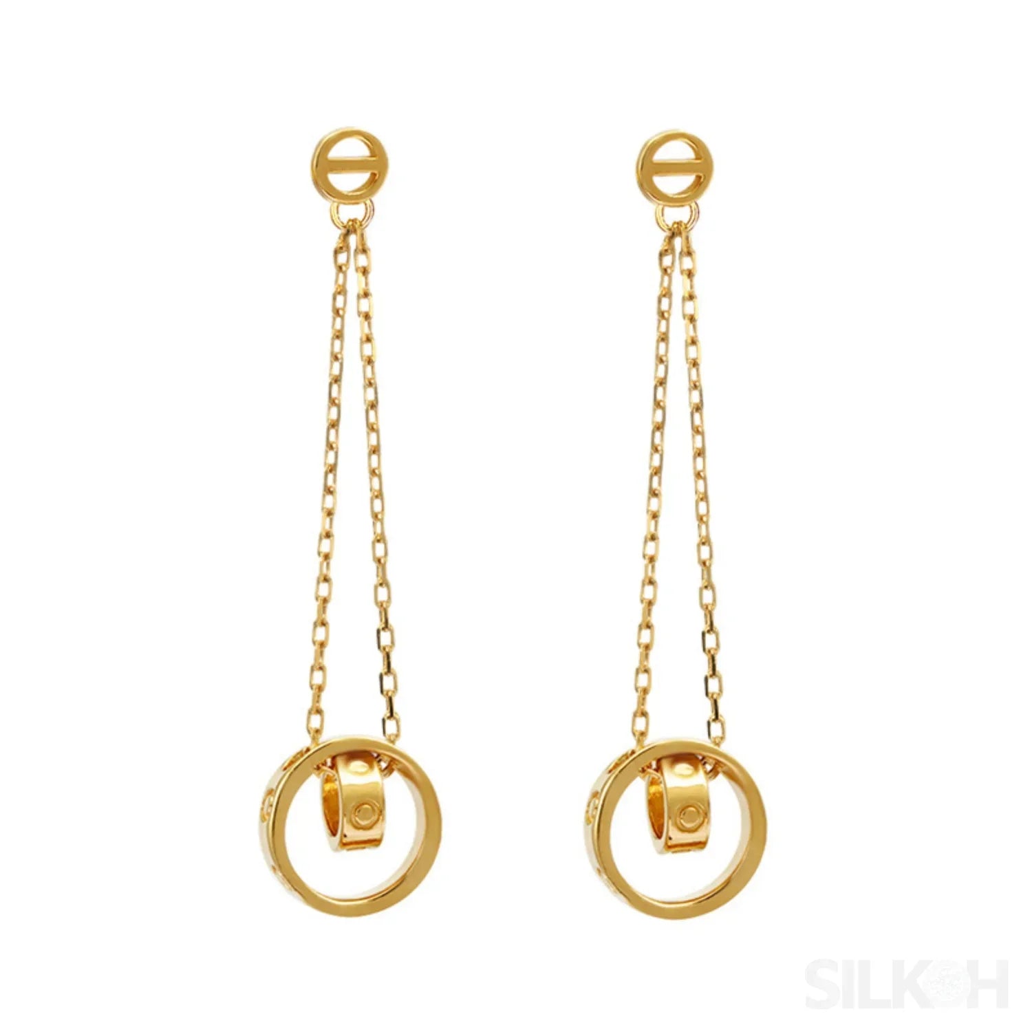 14K Gold Plated Sterling Silver Long Circle Stud Earrings Aaliyah - Sassygrove