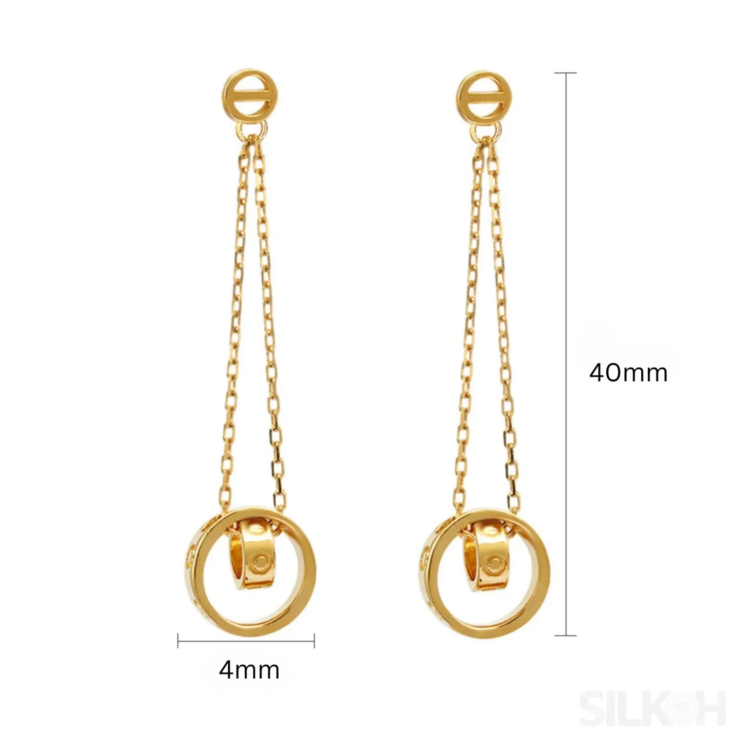 14K Gold Plated Sterling Silver Long Circle Stud Earrings Aaliyah - Sassygrove
