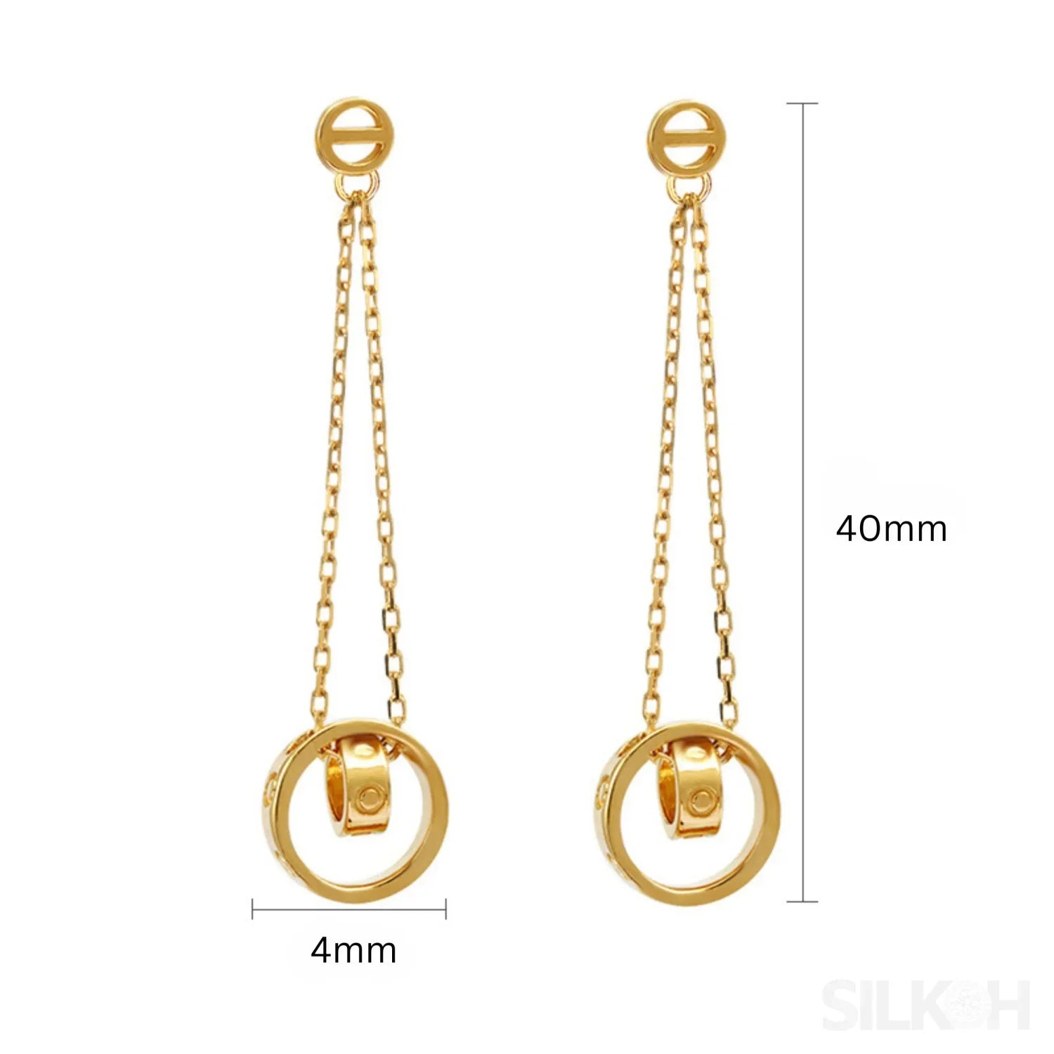 14K Gold Plated Sterling Silver Long Circle Stud Earrings Aaliyah - Sassygrove