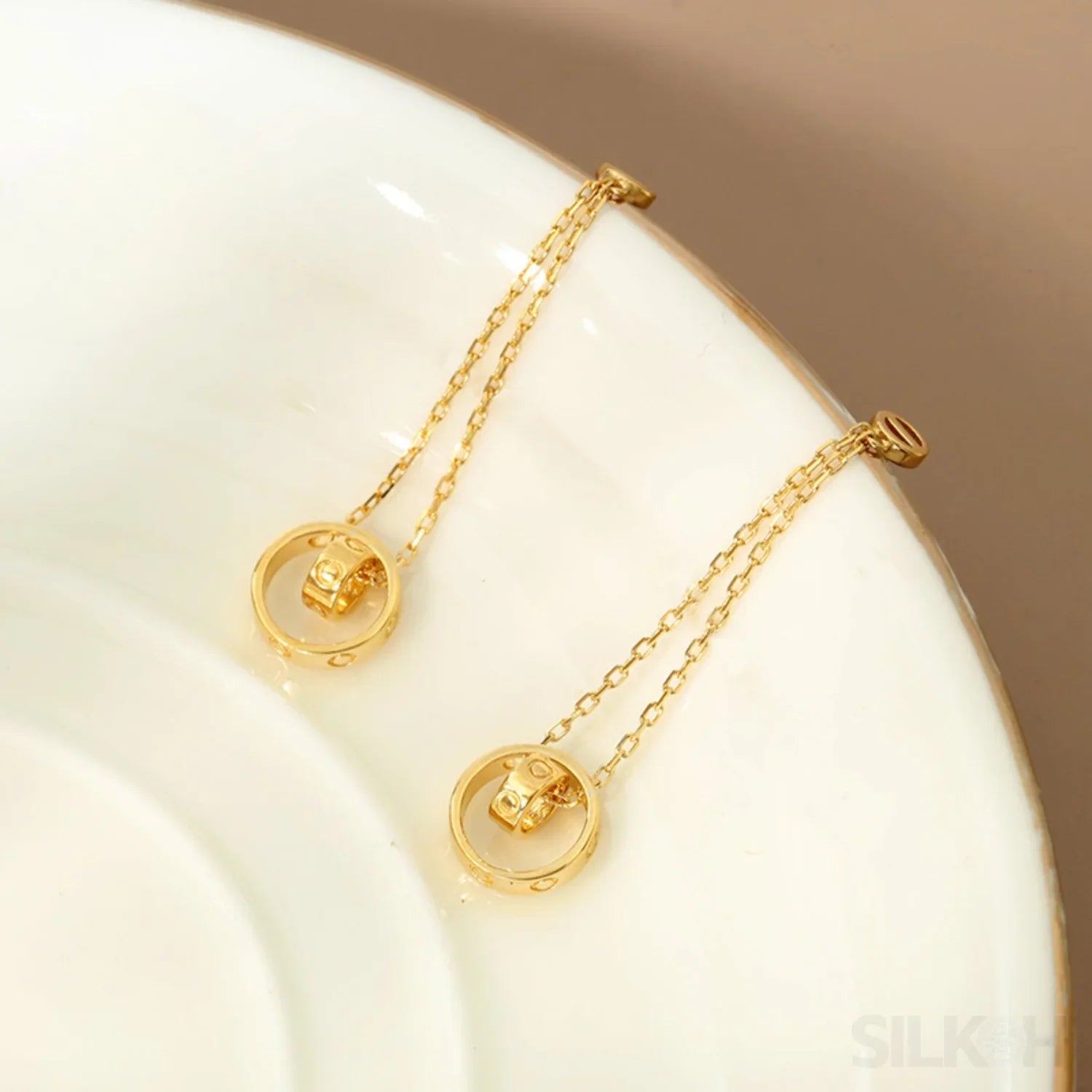 14K Gold Plated Sterling Silver Long Circle Stud Earrings Aaliyah - Sassygrove