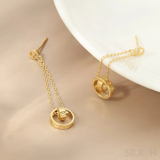 14K Gold Plated Sterling Silver Long Circle Stud Earrings Aaliyah - Sassygrove