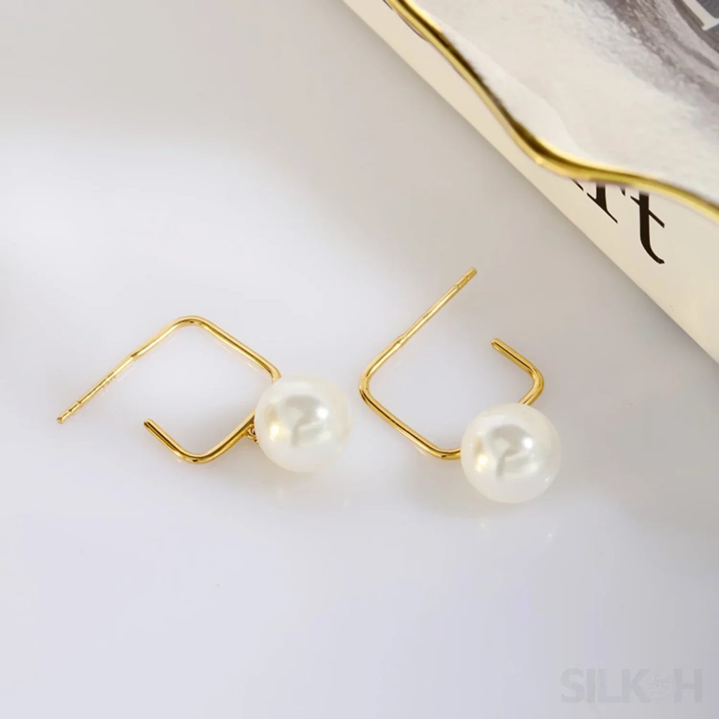 14K Gold Plated Sterling Silver Pearl Drop Earrings Alice - Sassygrove