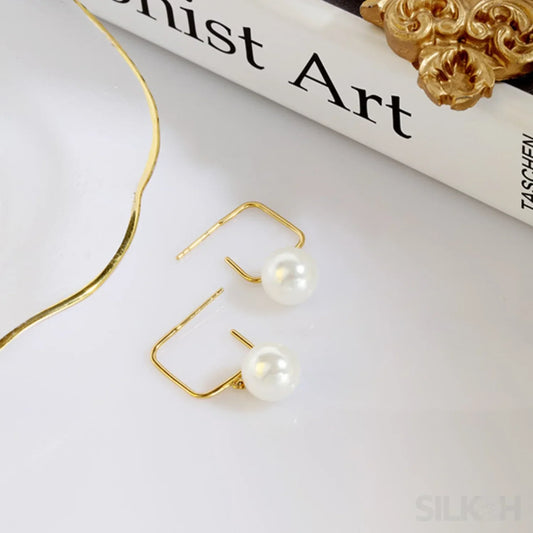 14K Gold Plated Sterling Silver Pearl Drop Earrings Alice - Sassygrove