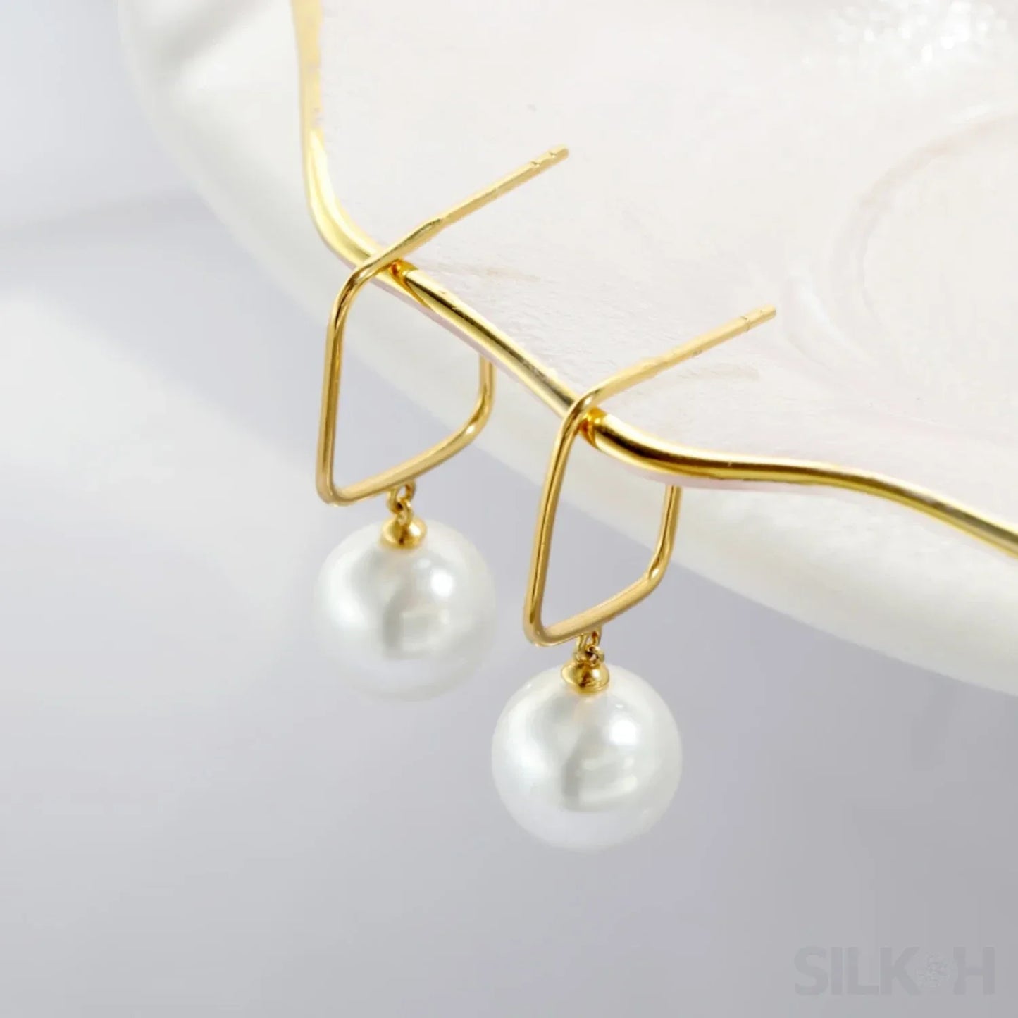 14K Gold Plated Sterling Silver Pearl Drop Earrings Alice - Sassygrove