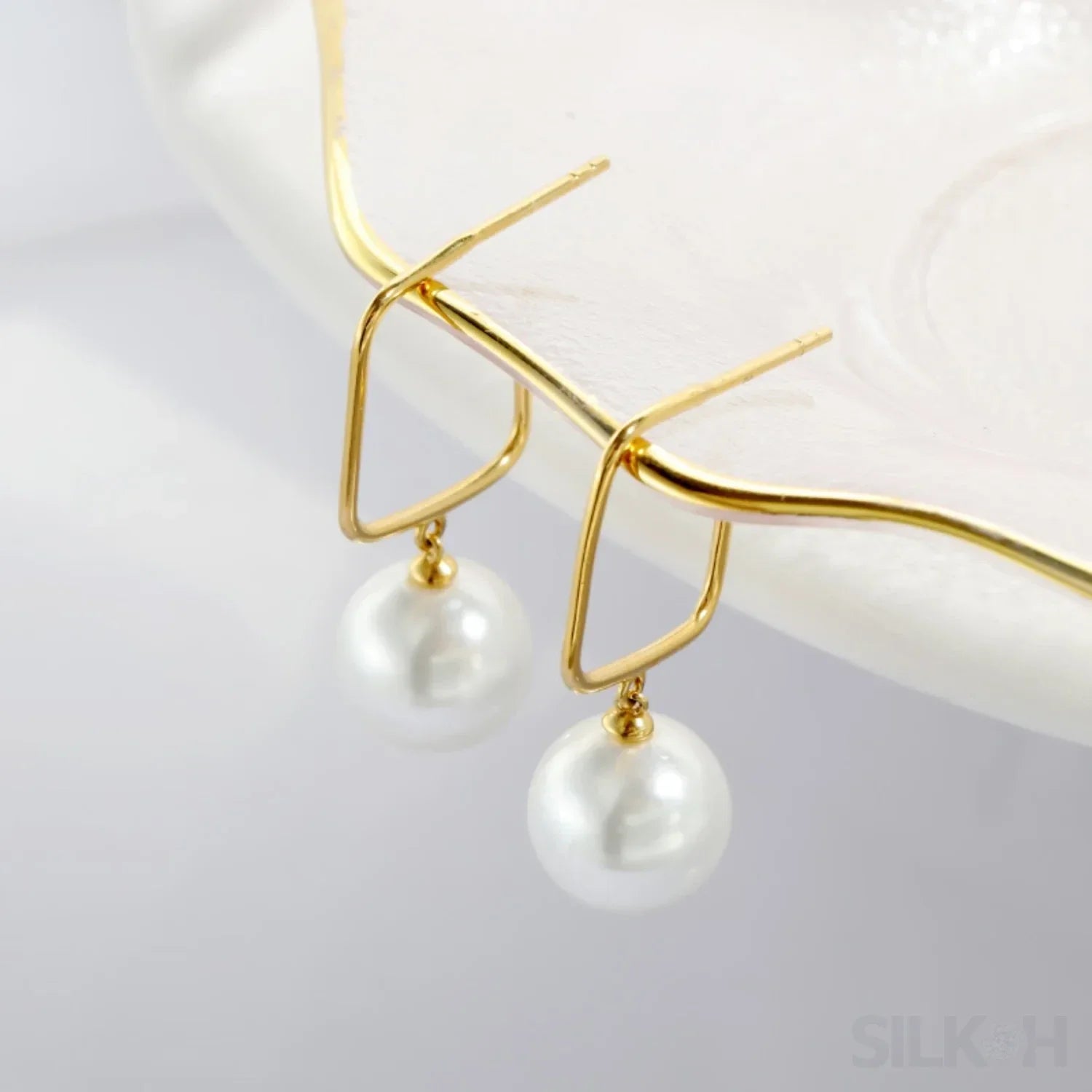 14K Gold Plated Sterling Silver Pearl Drop Earrings Alice - Sassygrove