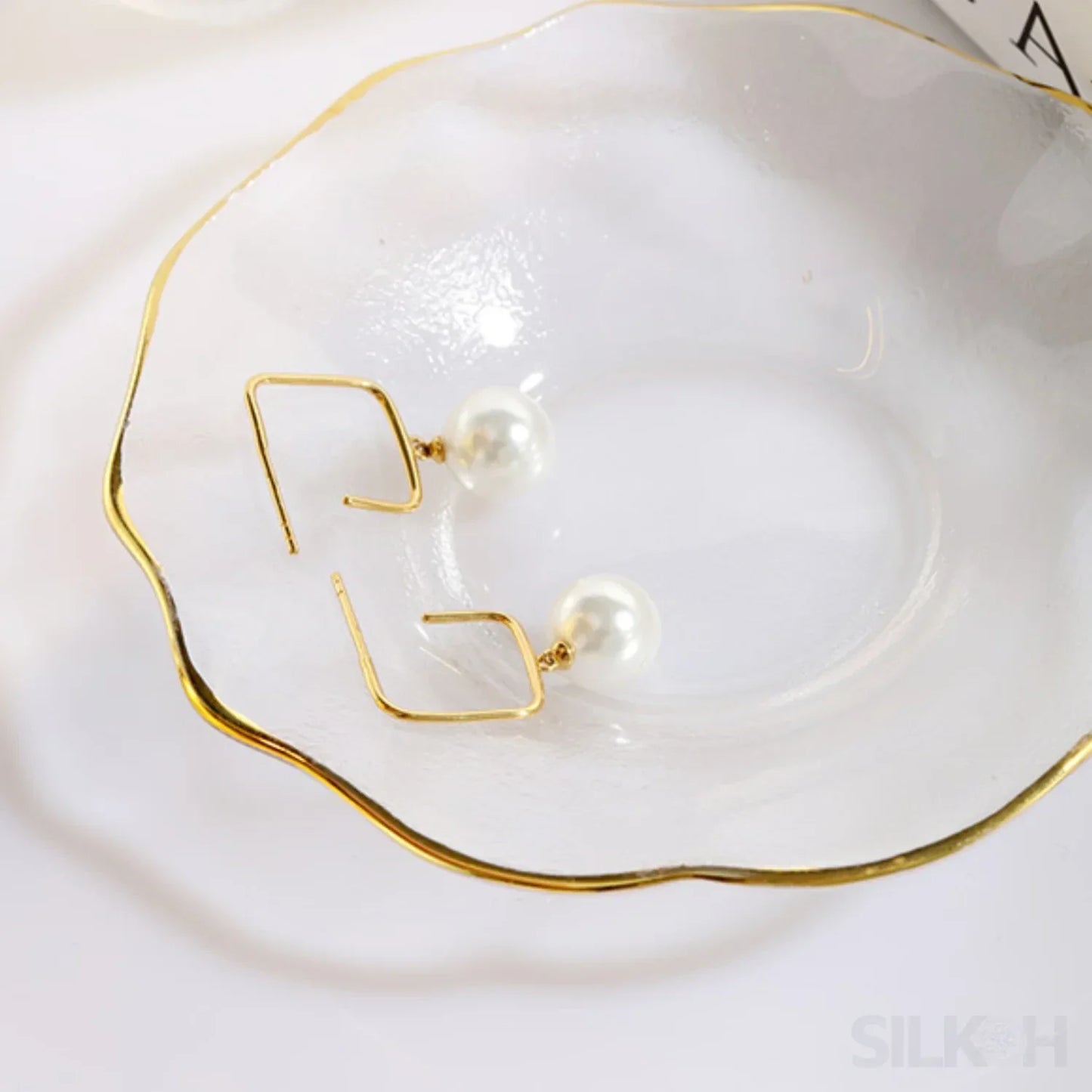14K Gold Plated Sterling Silver Pearl Drop Earrings Alice - Sassygrove