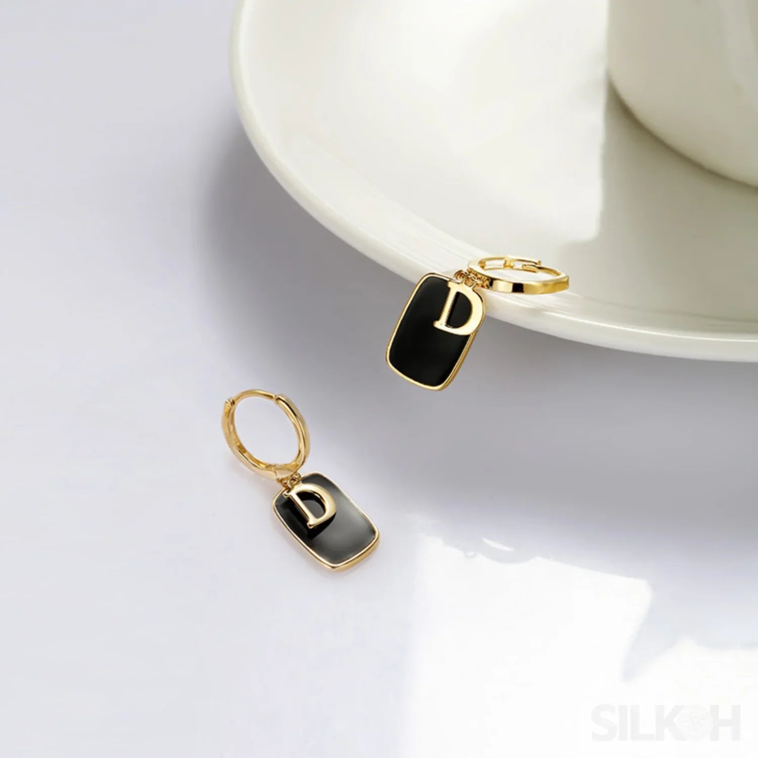 18K Gold Plated Letter Sterling Silver Hoop Earrings Noa - Sassygrove