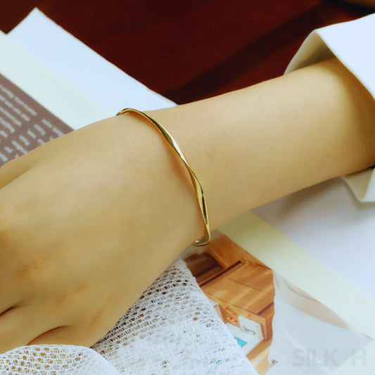18K Gold Plated Open Hand Sterling Silver Bracelet Cat - Sassygrove