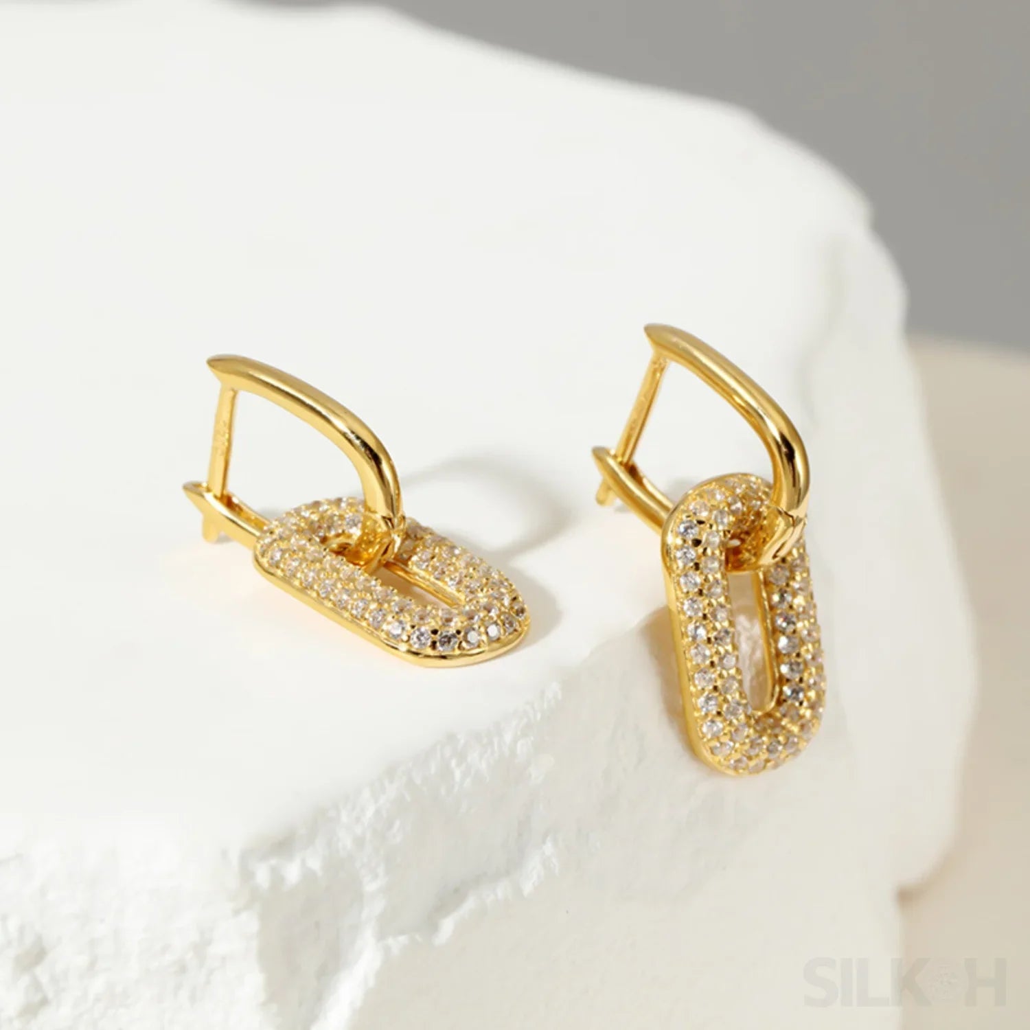 18K Gold Plated Sterling Silver Dangling Hoop Earrings Jet - Sassygrove