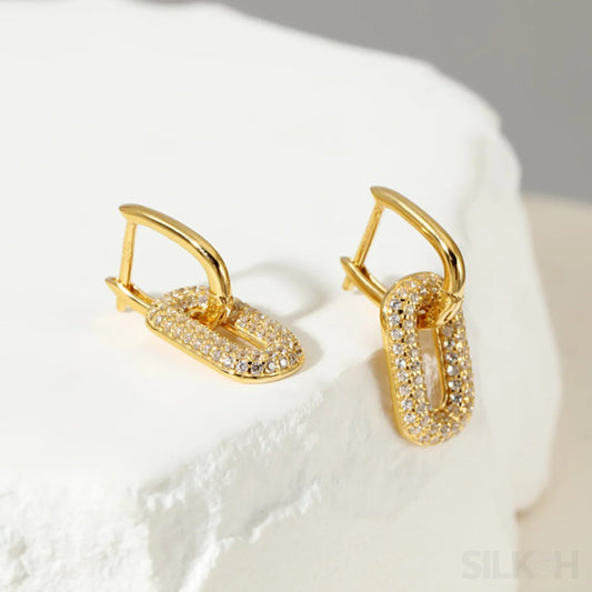 18K Gold Plated Sterling Silver Dangling Hoop Earrings Jet - Sassygrove