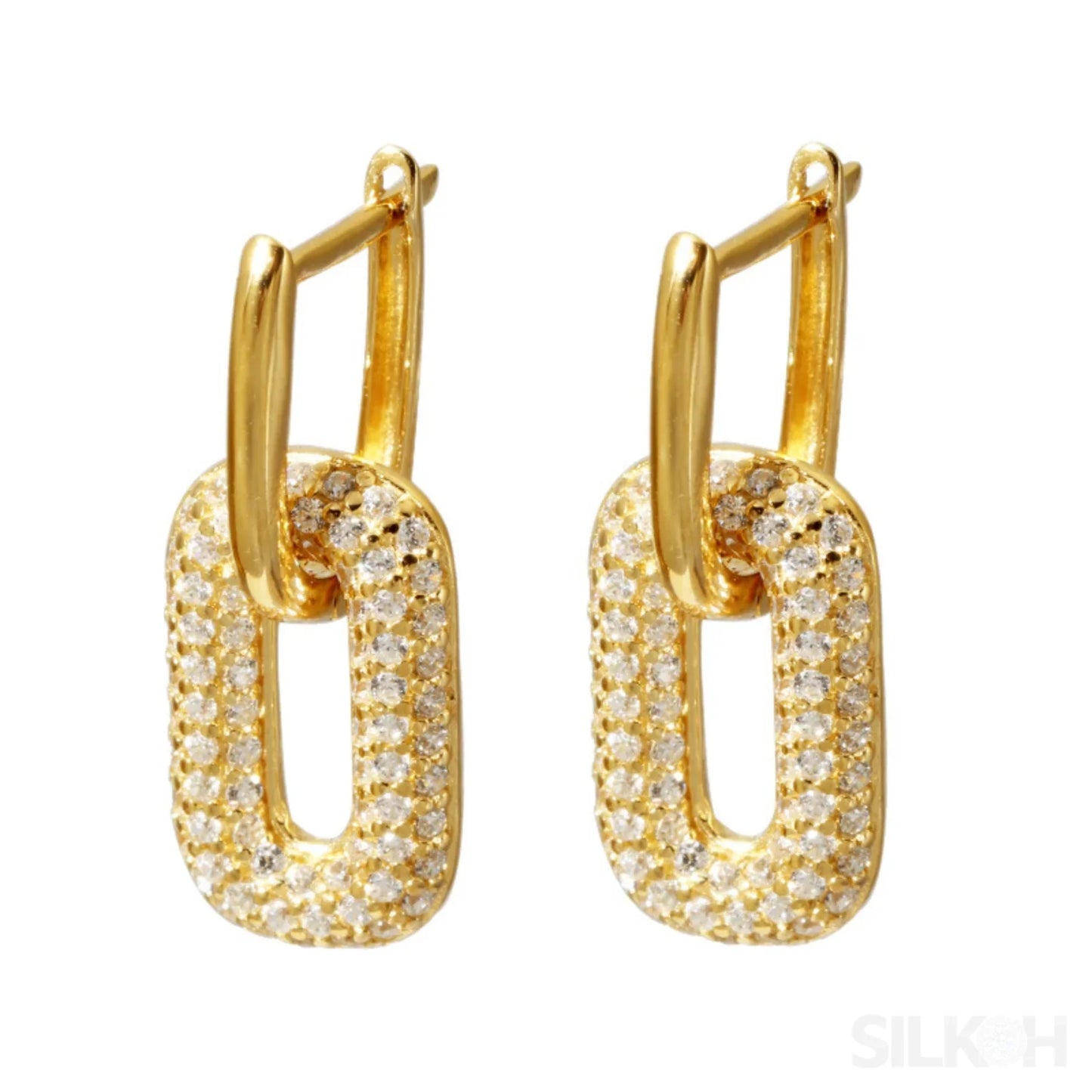 18K Gold Plated Sterling Silver Dangling Hoop Earrings Jet - Sassygrove