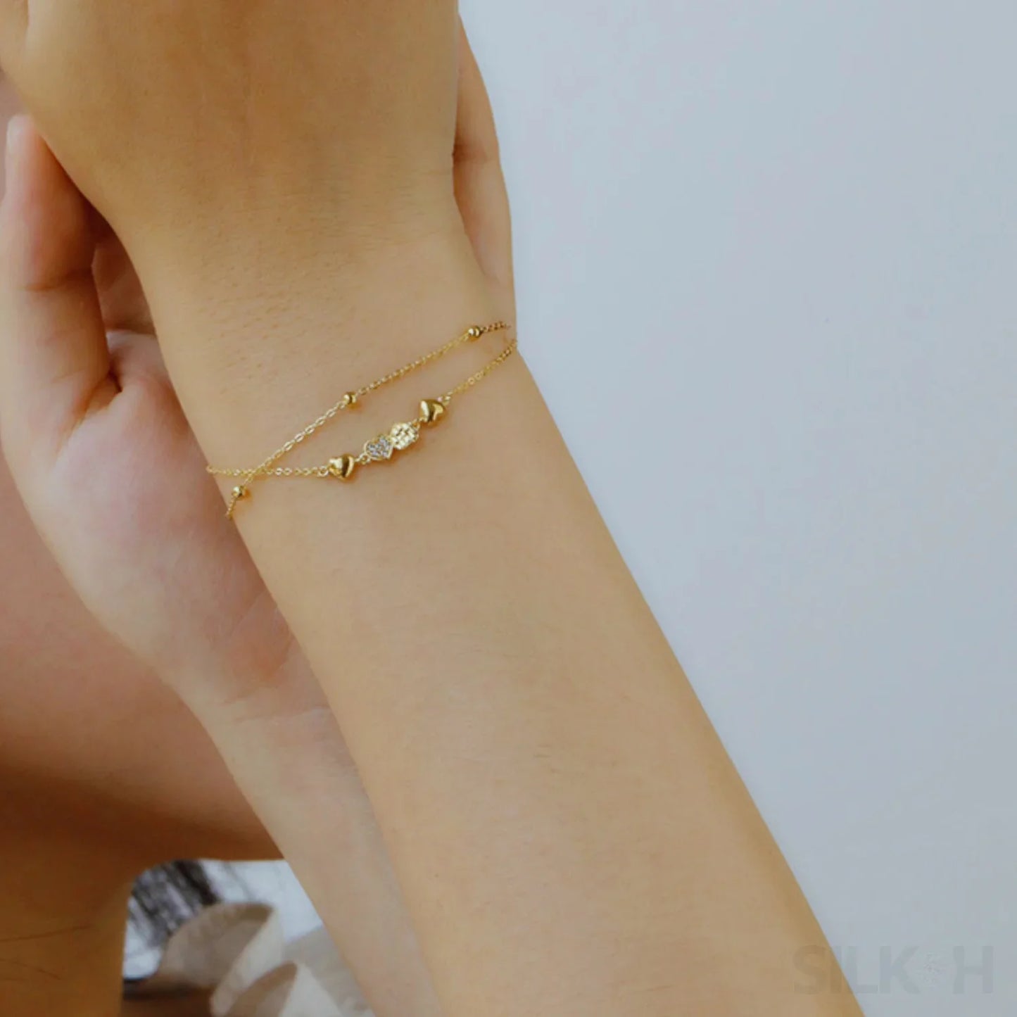 18K Gold Plated Sterling Silver Double Layer Bracelet Cia - Sassygrove