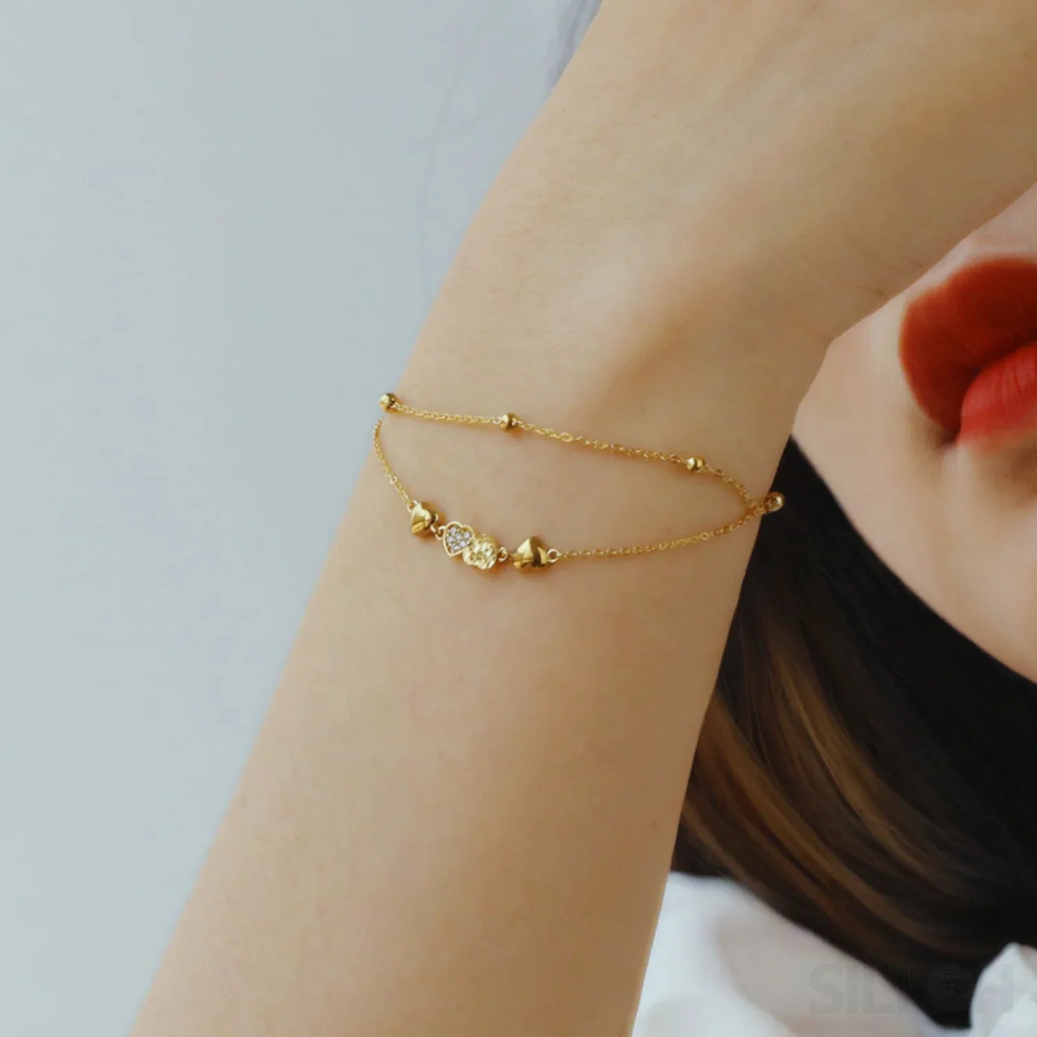 18K Gold Plated Sterling Silver Double Layer Bracelet Cia - Sassygrove