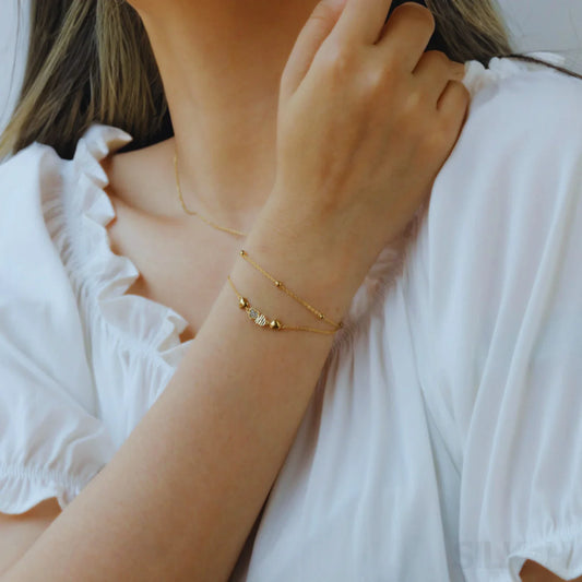 18K Gold Plated Sterling Silver Double Layer Bracelet Cia - Sassygrove