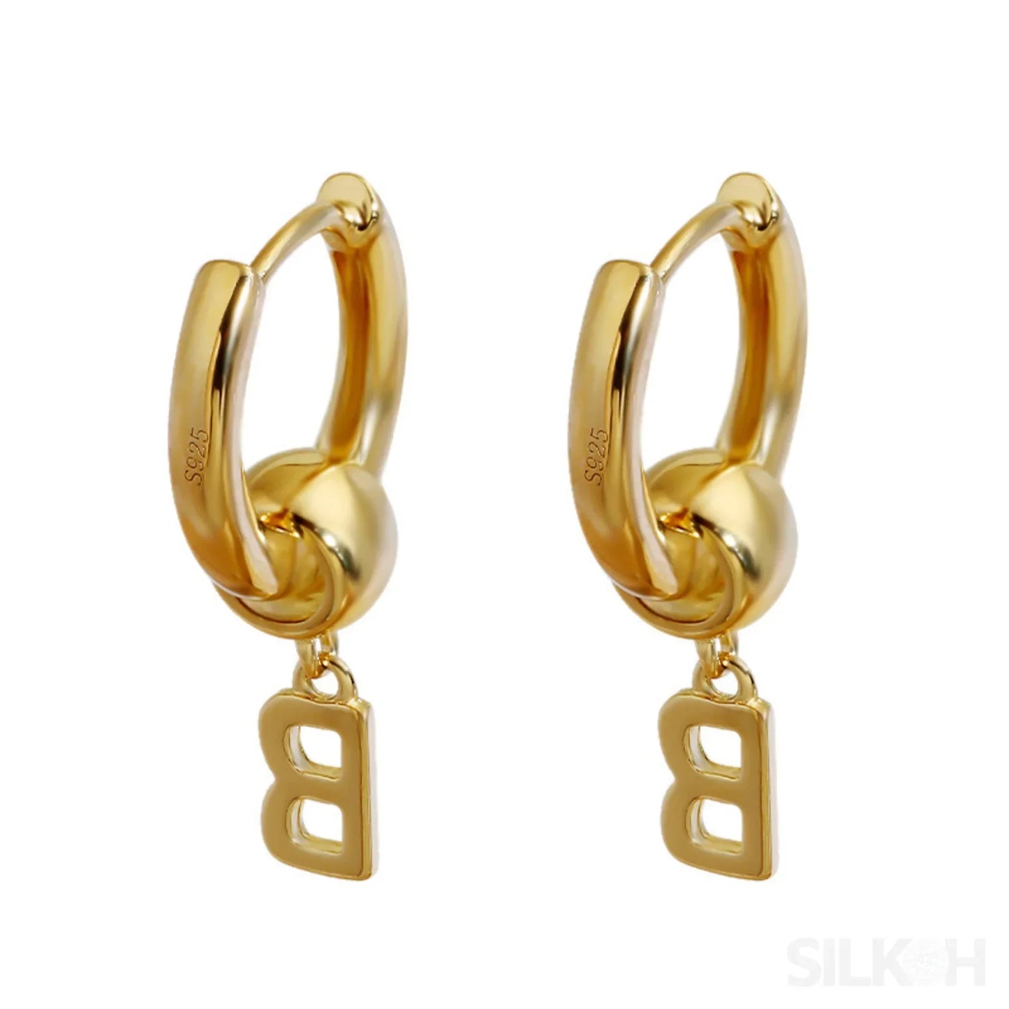 18K Gold Plated Sterling Silver Hoop Initial Earrings Uma - Sassygrove