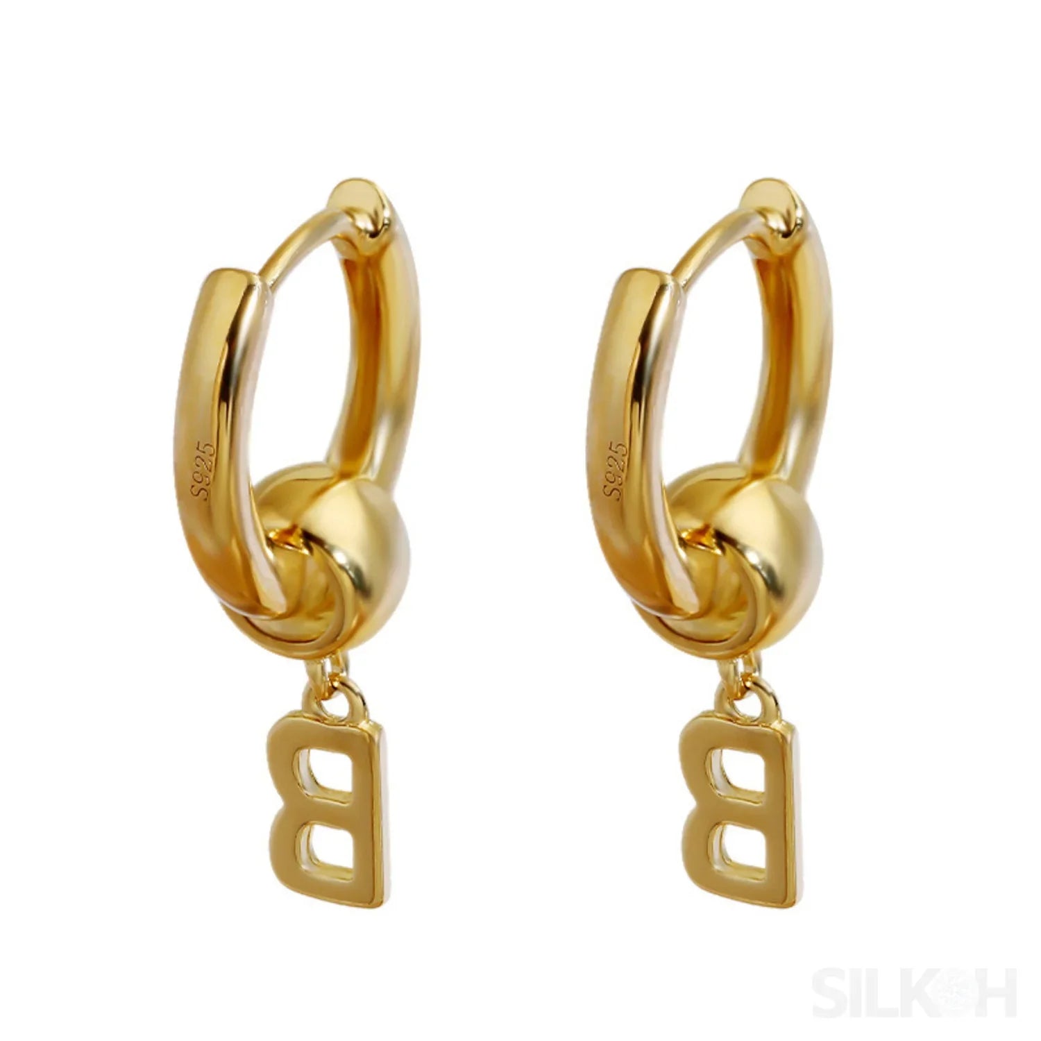 18K Gold Plated Sterling Silver Hoop Initial Earrings Uma - Sassygrove