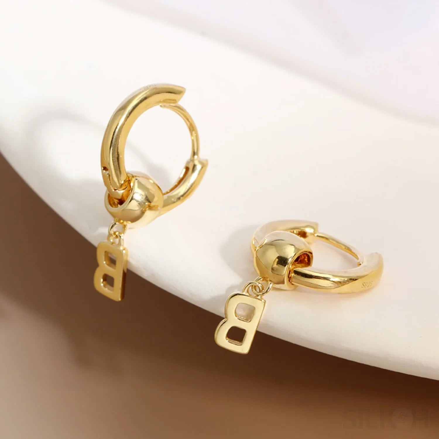 18K Gold Plated Sterling Silver Hoop Initial Earrings Uma - Sassygrove