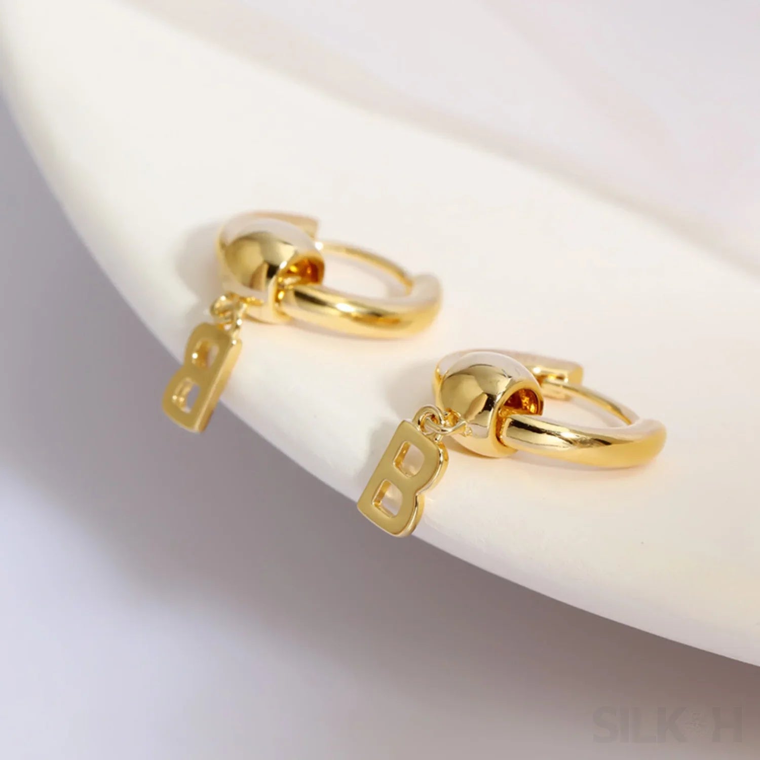 18K Gold Plated Sterling Silver Hoop Initial Earrings Uma - Sassygrove